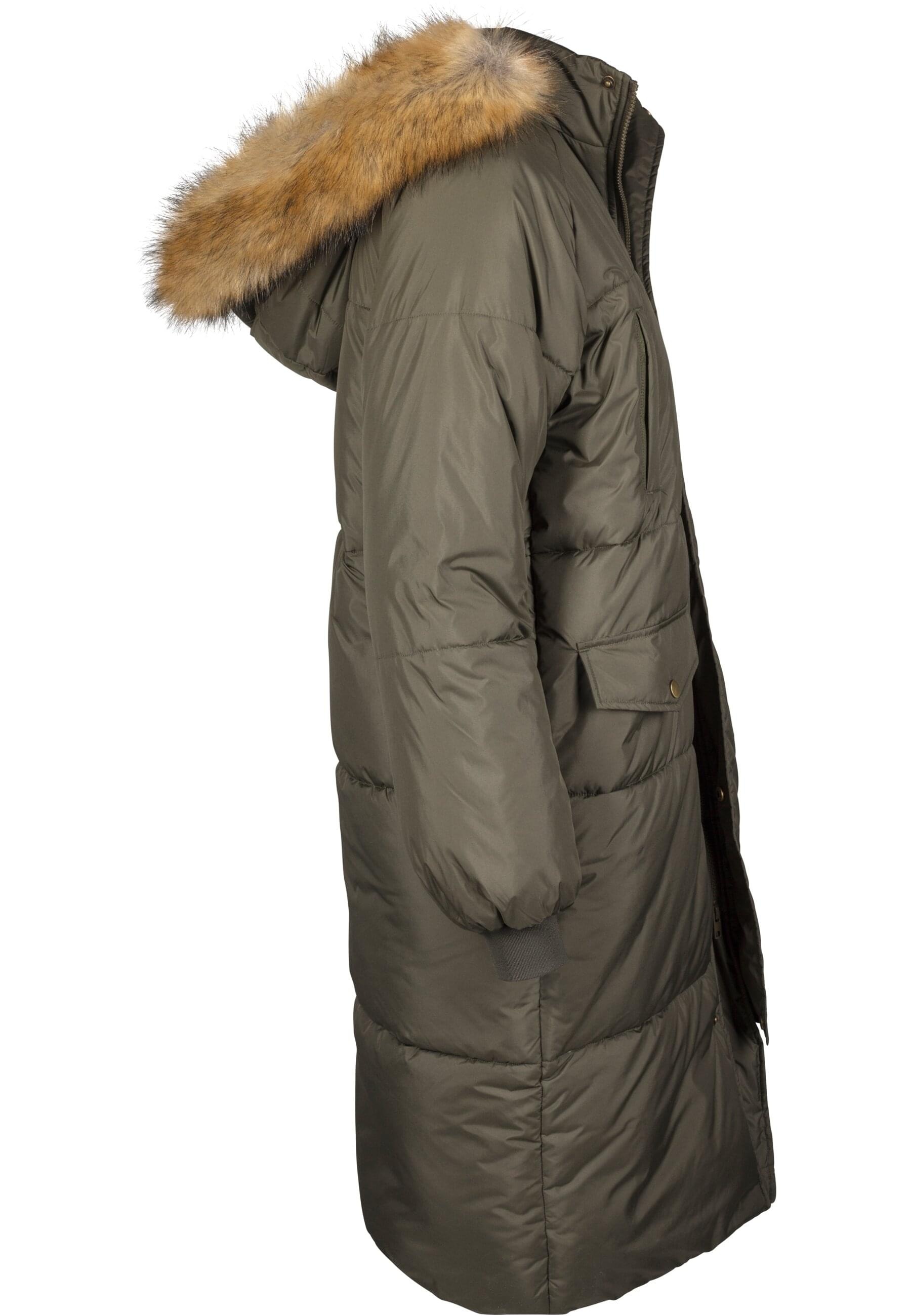 URBAN CLASSICS Winterjacke »Urban Classics Damen Ladies Oversize Faux Fur Puffer Coat« 1 Stk. tlg. mit Kapuze