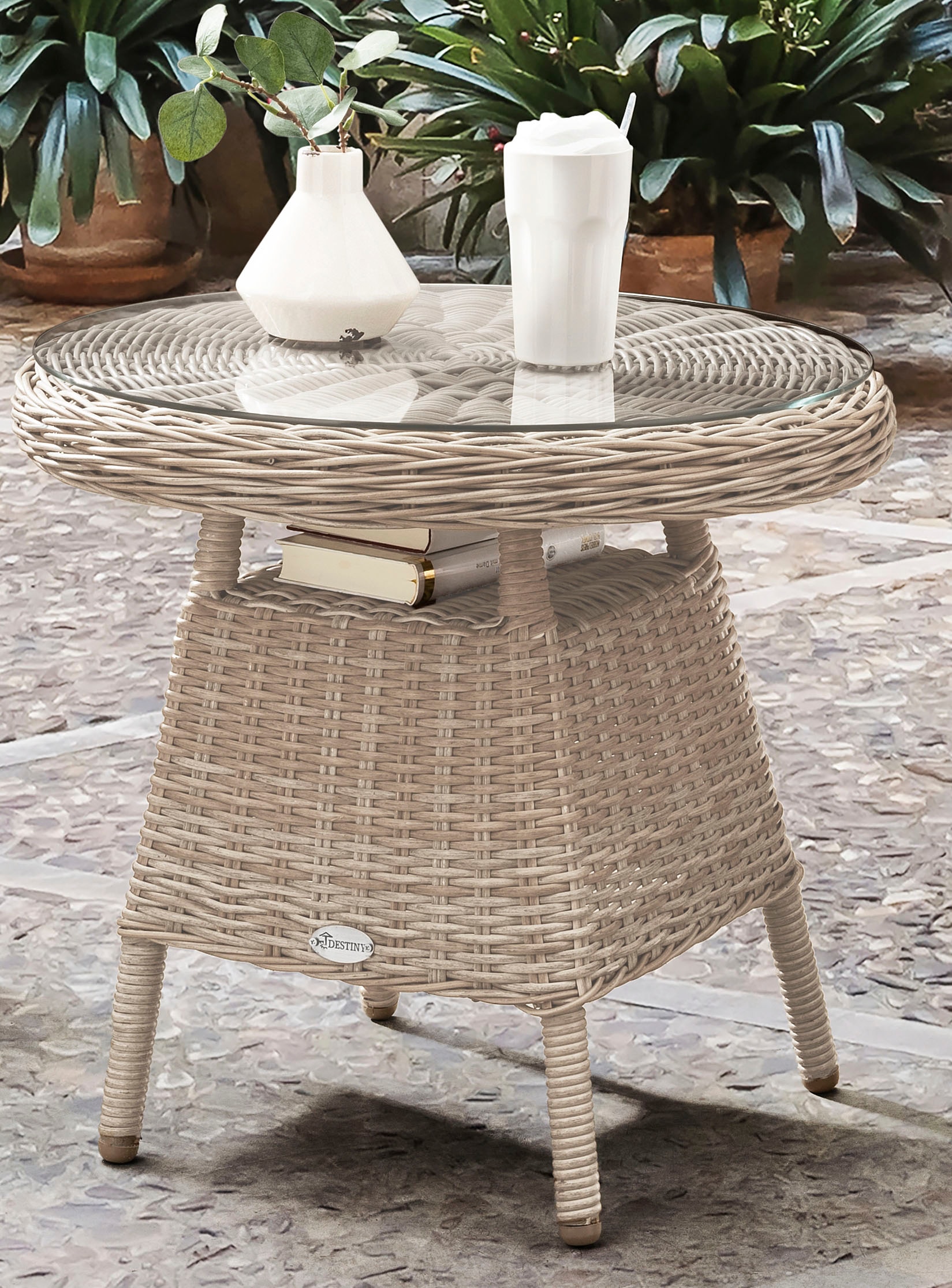 Destiny Balkonset »MALAGA«, (7 tlg., 2x Sessel, 1x Beistelltisch, inkl. Auflagen), Aluminium, Polyrattan