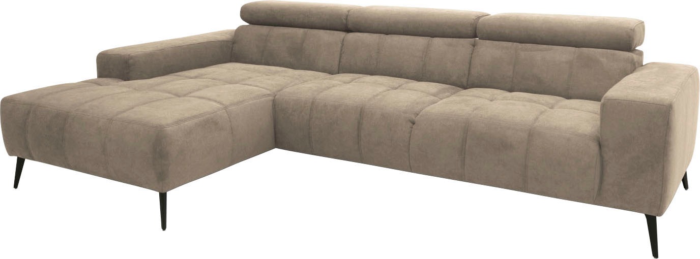 DOMO collection Ecksofa »Trento L-Form, mit Kufenfuß oder Einzelfuß«, wahlweise mit Kopfteilverstellung, Recamiere links/rechts bestellbar