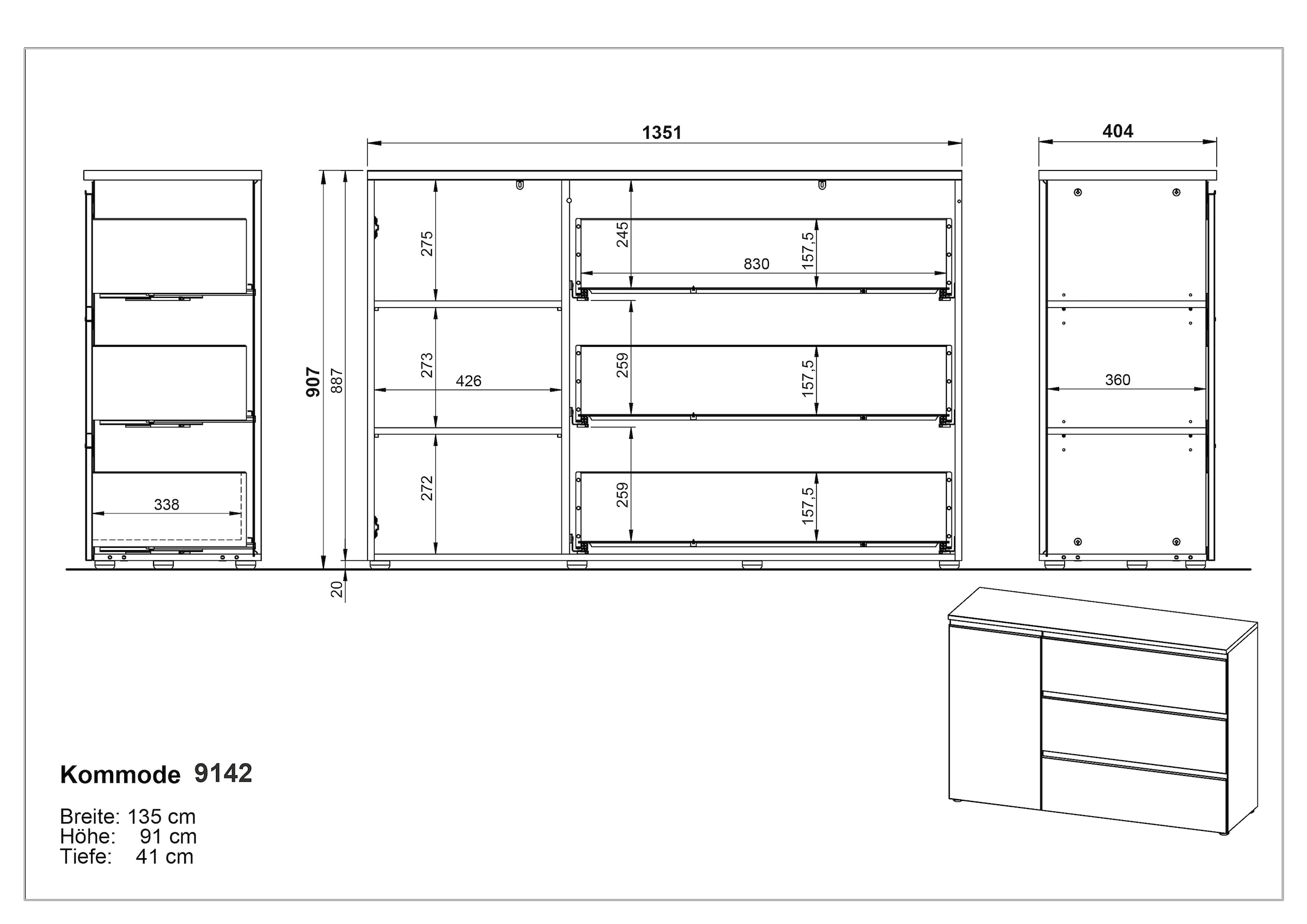 GERMANIA Sideboard »Cormano« Kommode mit einer Tür und drei Schubkästen