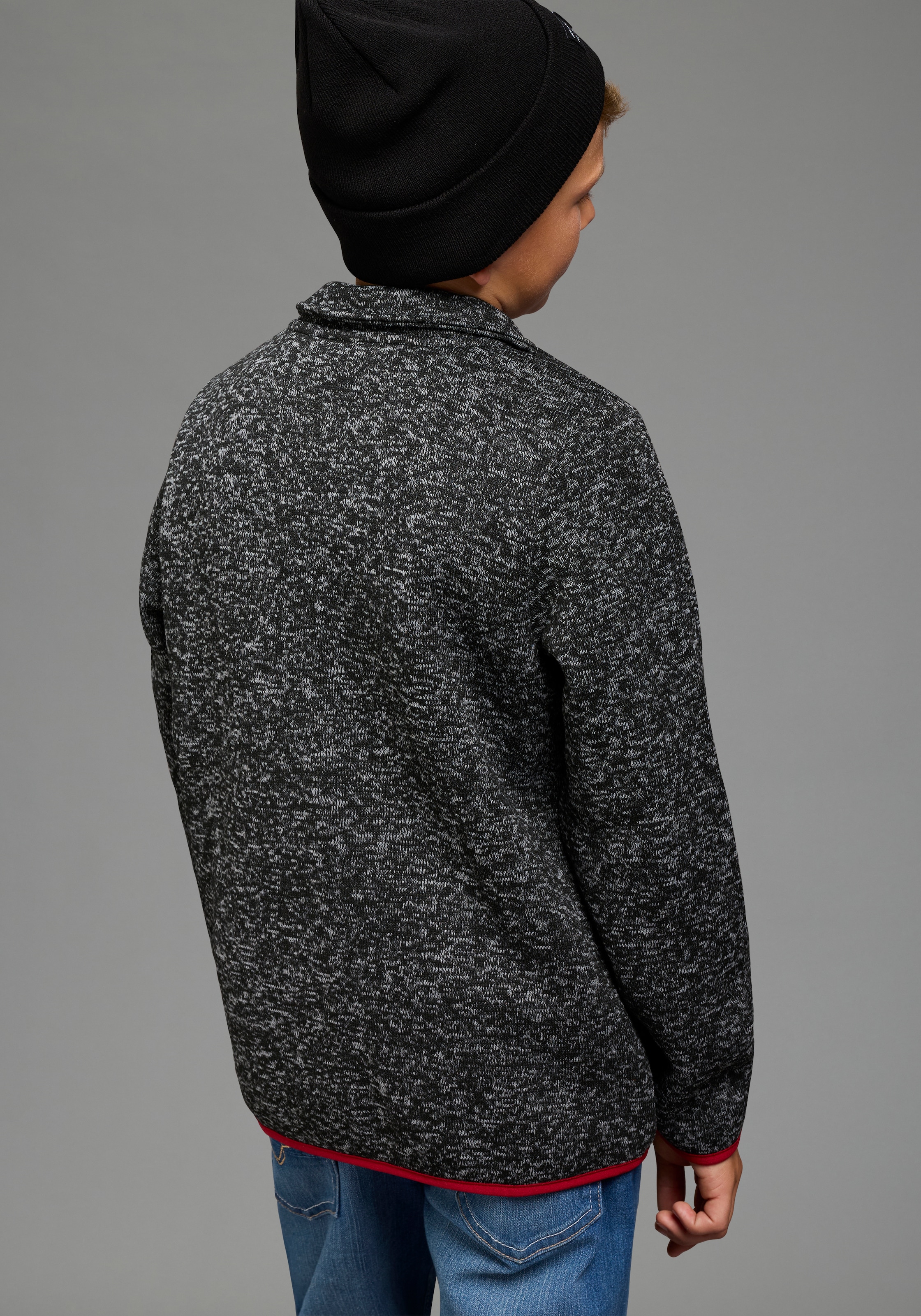 H.I.S Sweatjacke »Fleecejacke von H.I.S in schöner melierter Qualität« Stehkragen-Jacke mit Kontrastpipings, aus Fleece