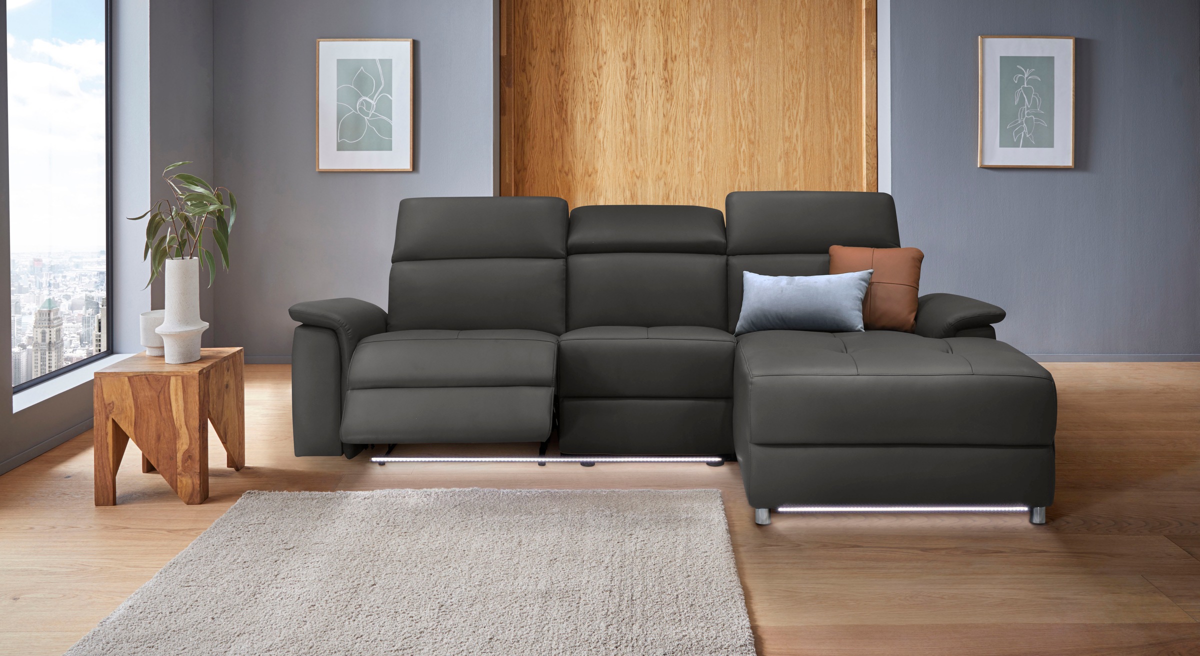 Home affaire Ecksofa »Pareli, L-Form, 259cm,m. Recamiere, Echtleder, Kunstl günstig online kaufen