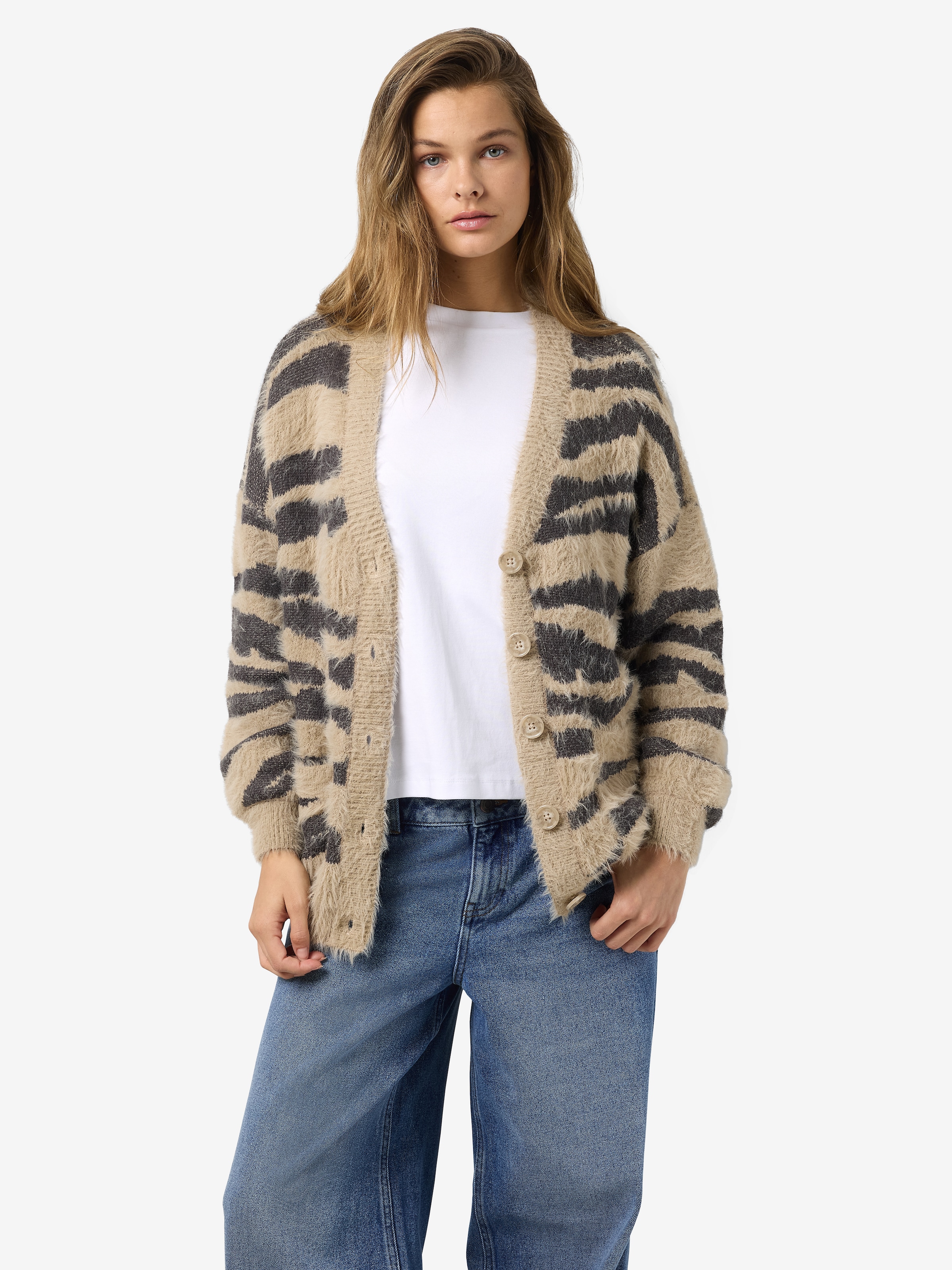 Noisy may Strickjacke »NMFLYNN L/S V-NECK KNIT CARDIGAN NOOS« Materialmix, loose fit