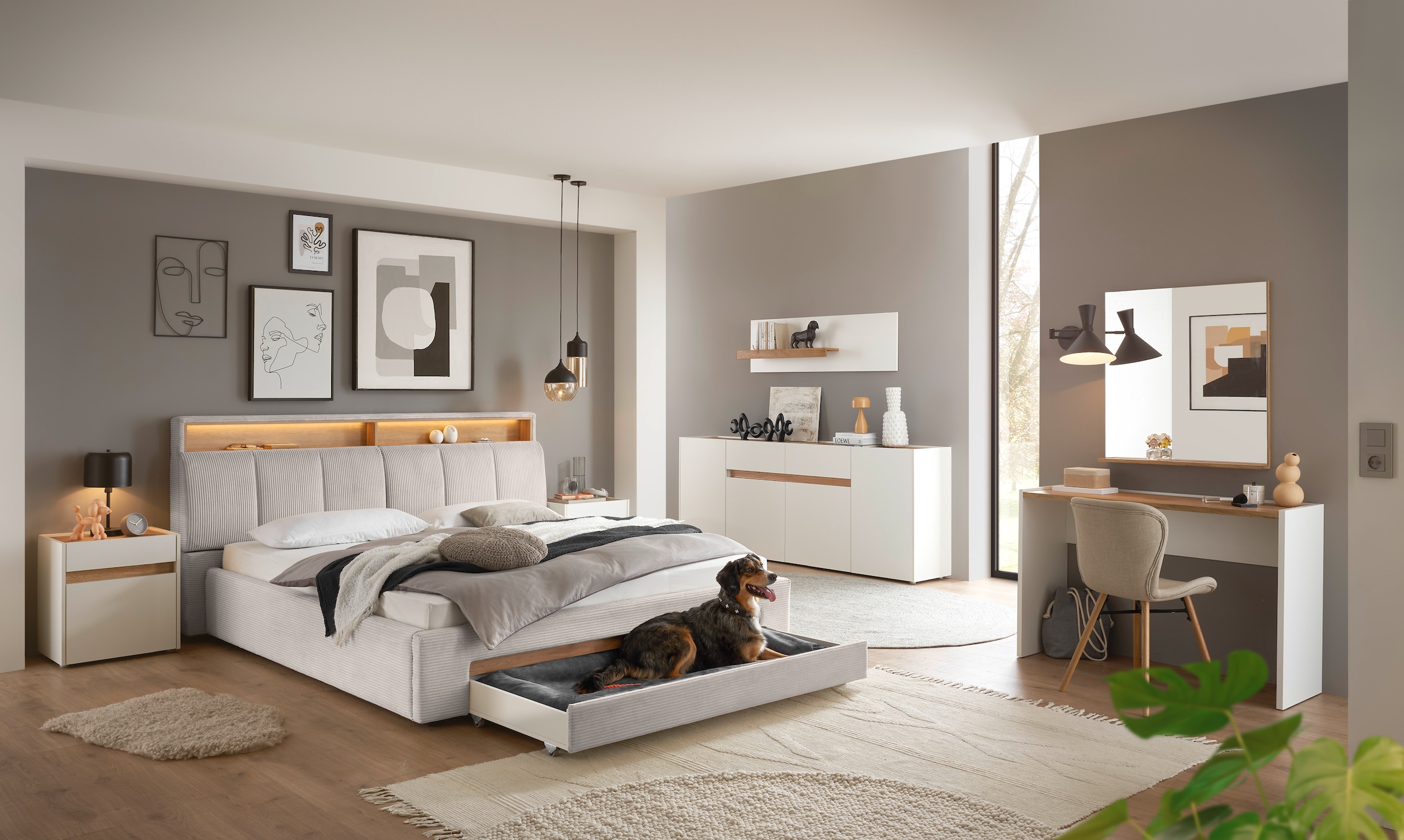 INOSIGN Polsterbett »CiTY/GiRON, gepolstertes Stauraumbett, mit LED Beleuchtung«, Bettkasten mit Hundebett oder als Stauraum, klappbare Kopfteile