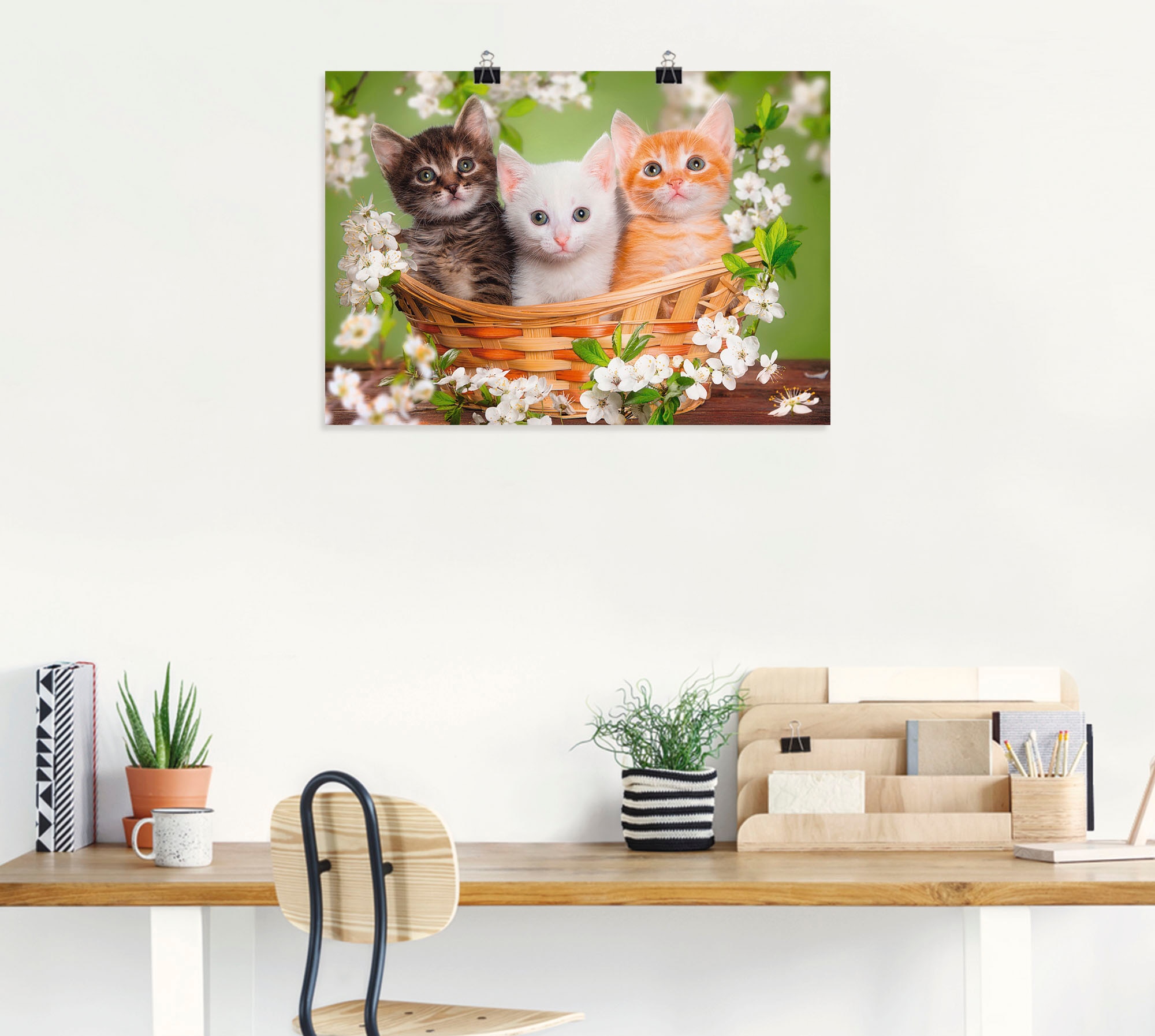 Artland Wandbild »Katzen sitzen in einem Korb«, Haustiere, (1 St.), als Leinwandbild, Poster, Wandaufkleber in verschied. Größen