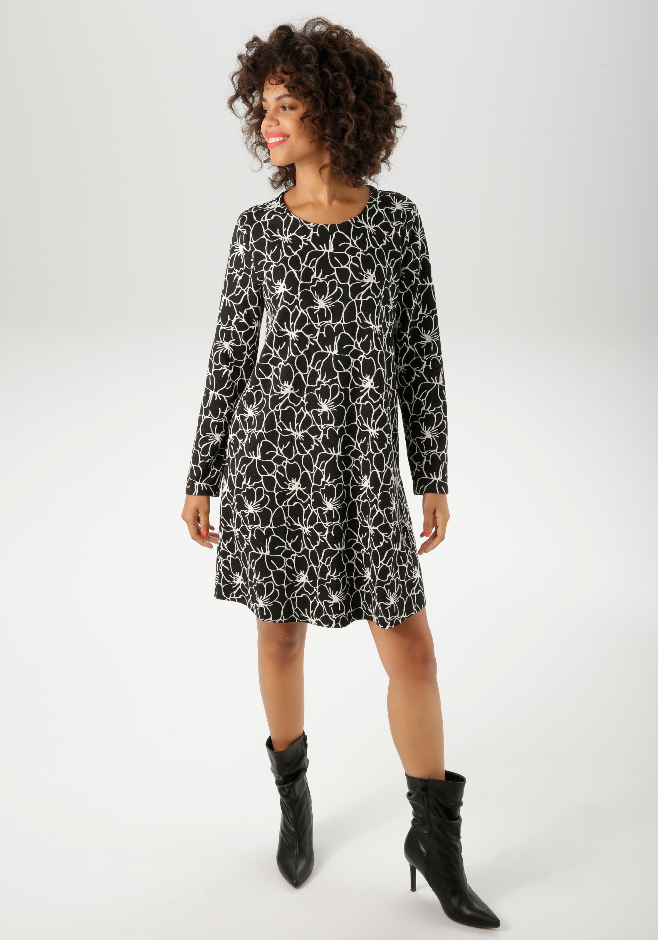 Aniston CASUAL Jerseykleid, mit grafischen Blüten - jedes Teil ein Unikat - NEUE KOLLEKTION