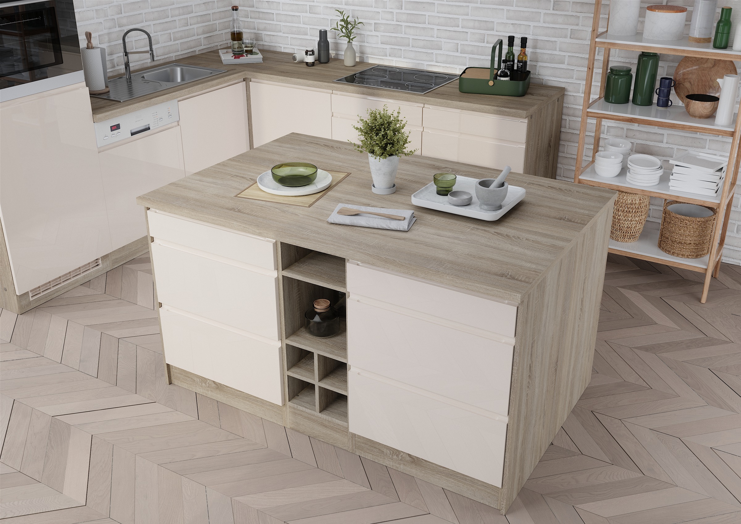 KOCHSTATION Kücheninsel »KS-Virginia« Breite 153 cm, MDF-Fronten, Flaschenr günstig online kaufen