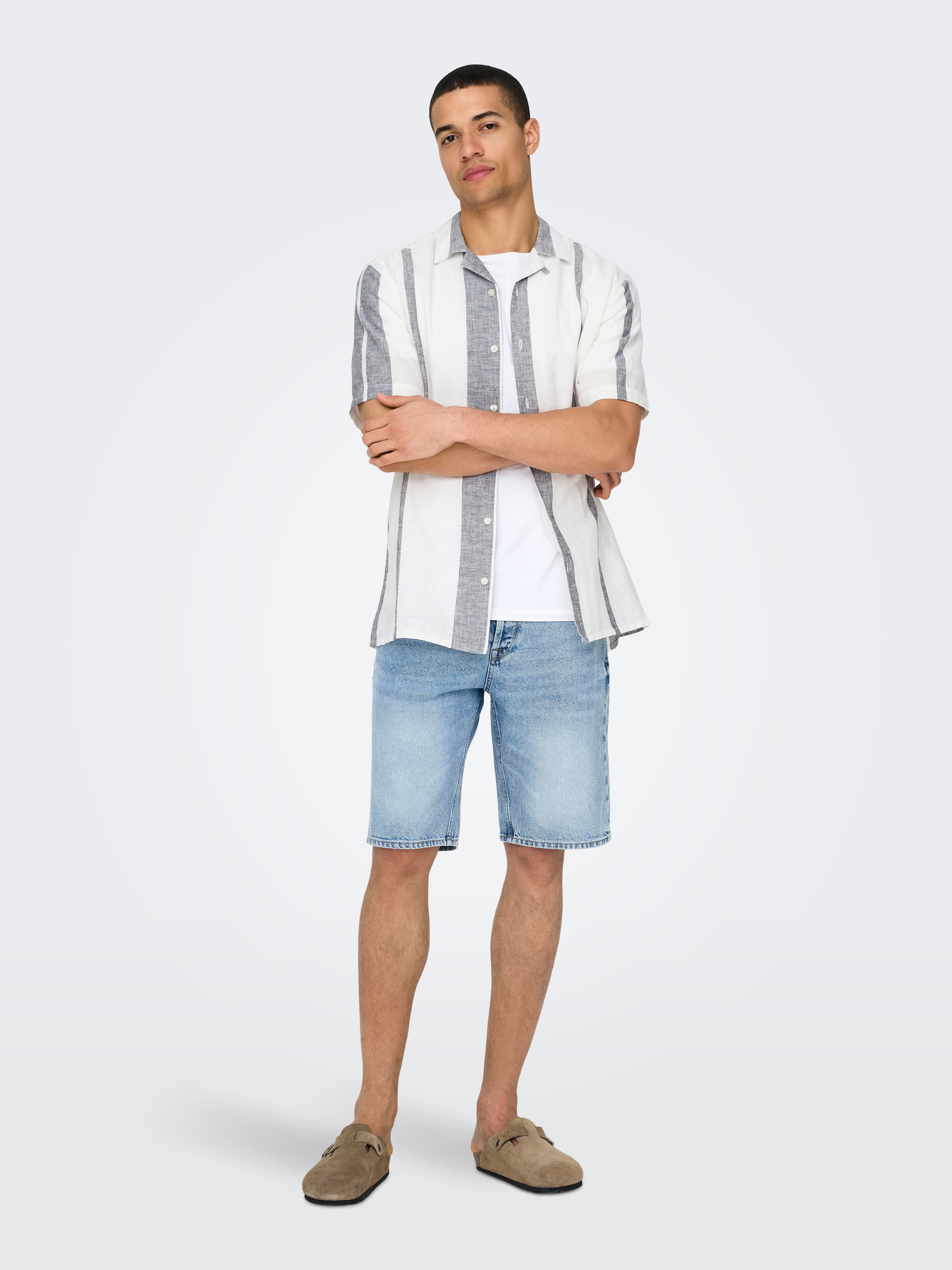 ONLY & SONS Kurzarmhemd »ONSCAIDEN SS STRIPE LINEN RESORT NOOS«