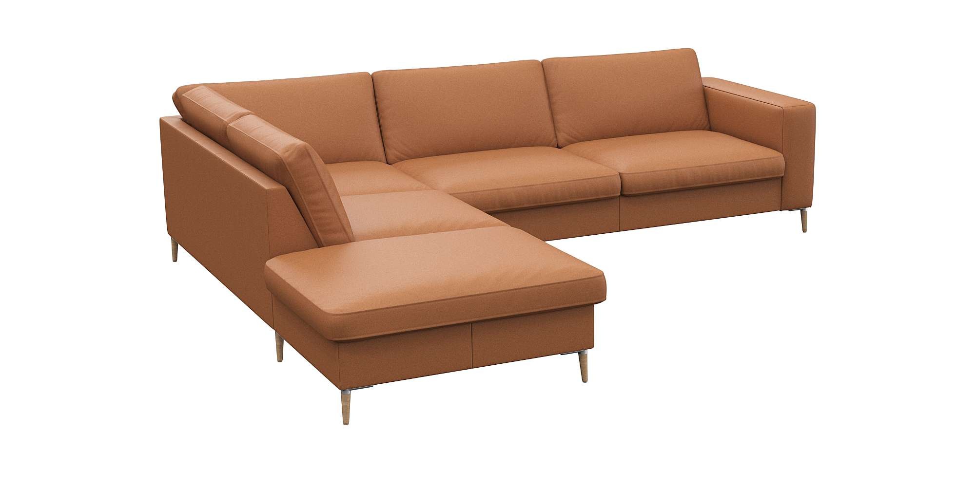 FLEXLUX Ecksofa »Fiore, Sitzaufbau mit hochwertigem Kaltschaum für mehr Sitzkomfort«, breite Armlehnen, L-Form, Füße Alu/Eiche