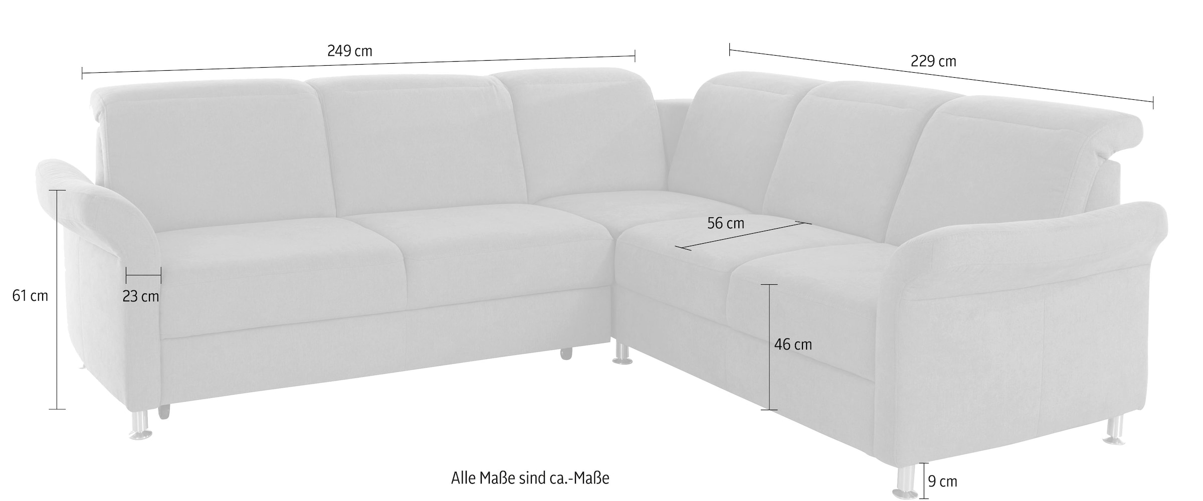 sit&more Ecksofa »Darwin L-Form« inklusive Federkern, wahlweise mit Kopfteilverstellung, Bettfunktion