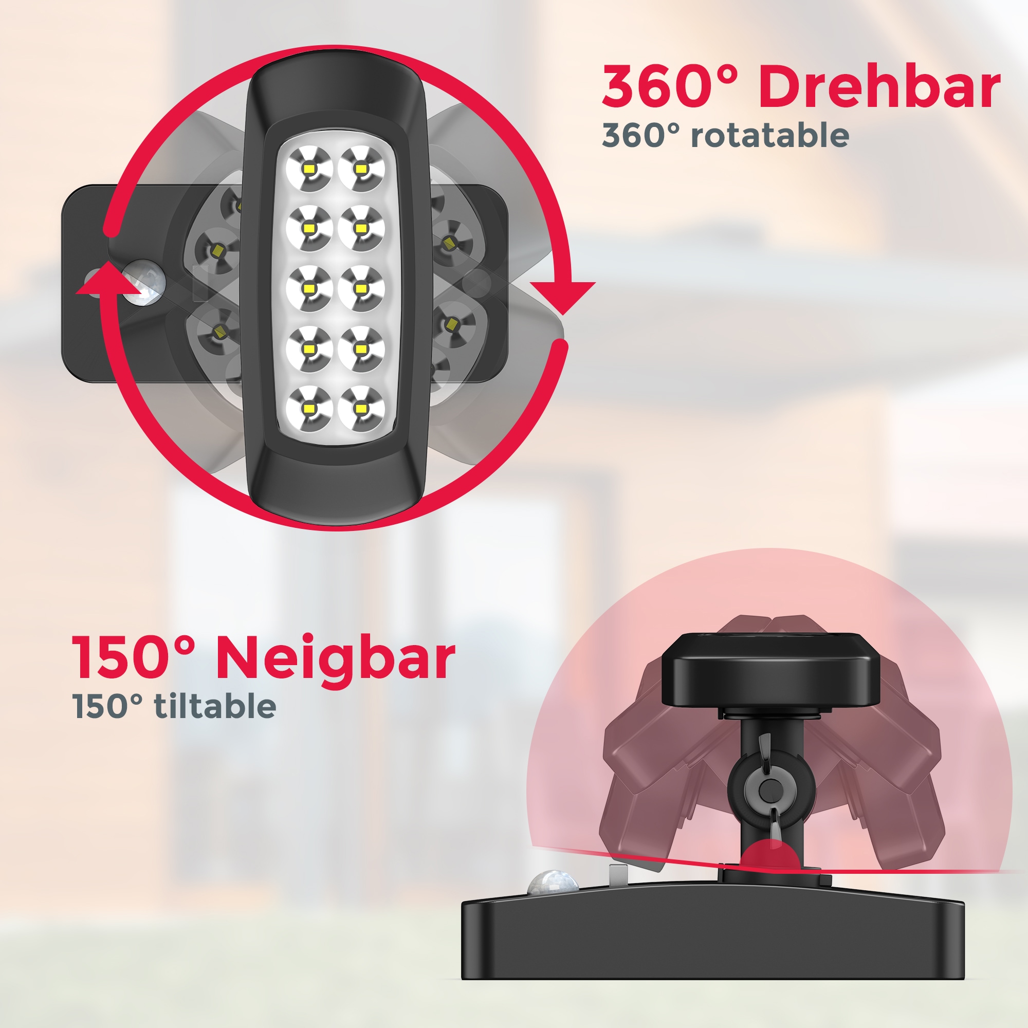 B.K.Licht LED Außen-Wandleuchte, 1 flammig, Leuchtmittel LED-Board | LED fest integriert, Solar Außenleuchte mit PIR Bewegungssensor, IP44, schwarz