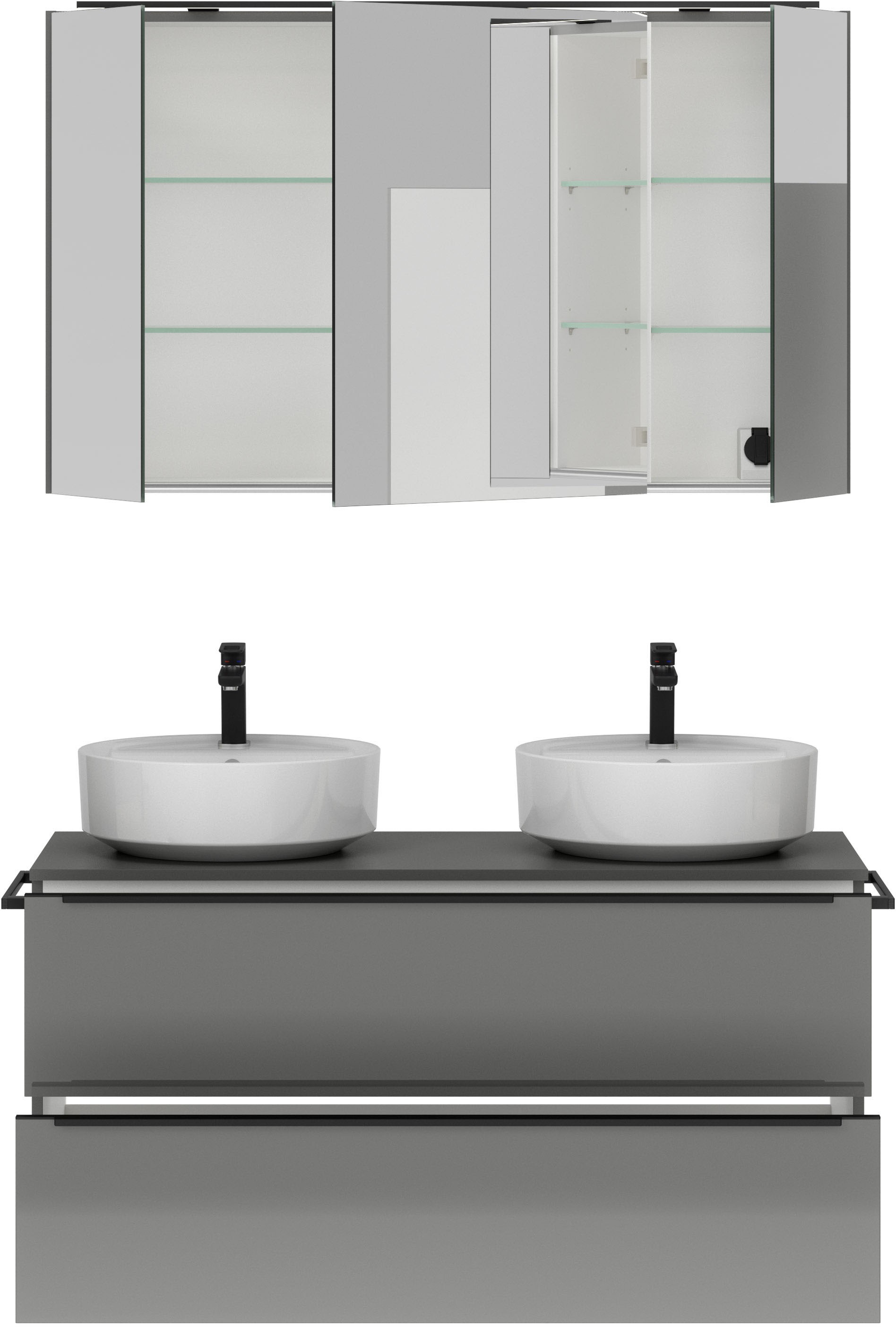 nobilia® Badmöbel-Set »Alvene«, (2 St., vormontiert, mit Soft-Close), inkl. Spiegelschrank mit Beleuchtung und Dimmerfunktion, in 4 Breiten