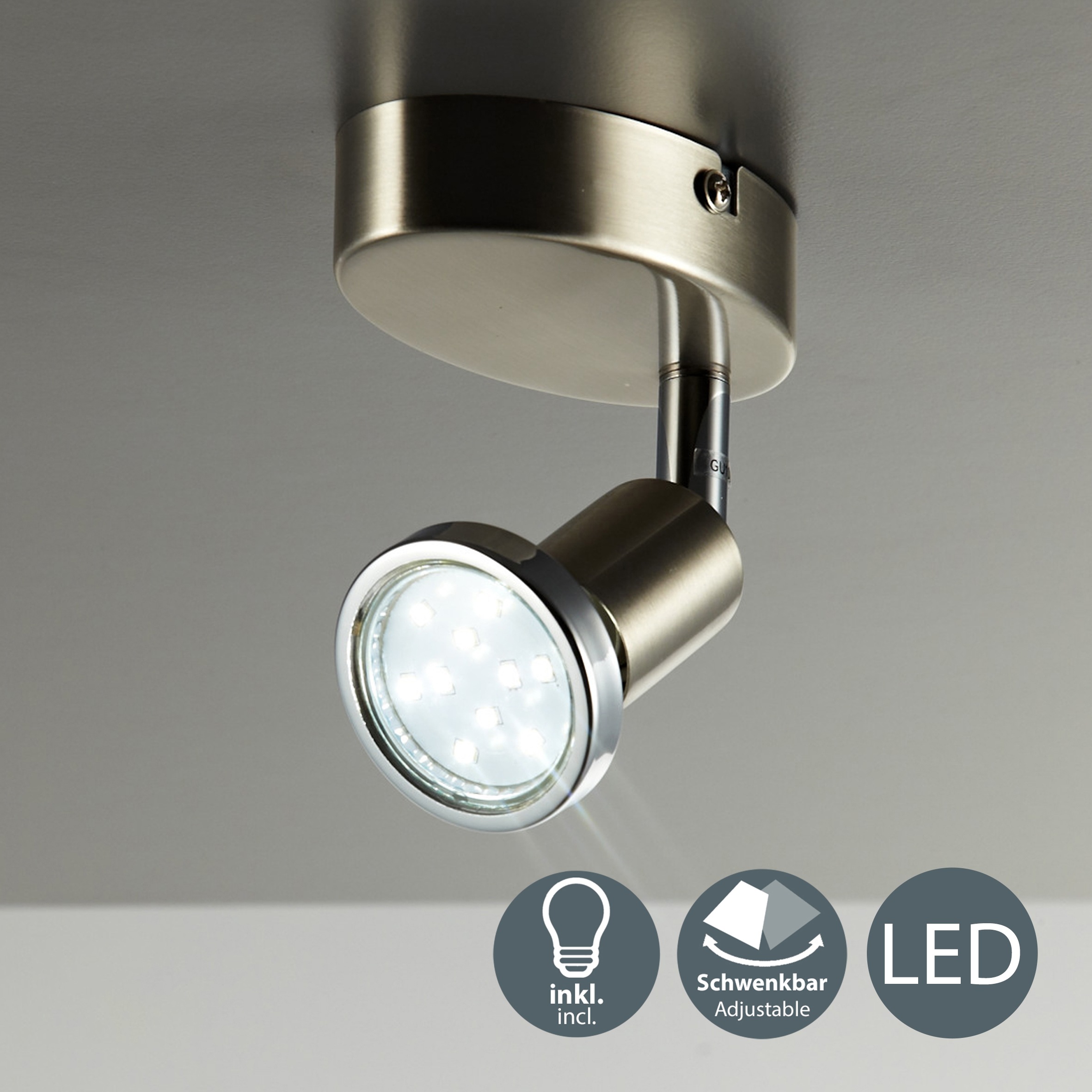 B.K.Licht LED Wandleuchte, 1 flammig, Leuchtmittel GU10 | LED wechselbar, LED Deckenleuchte Wohnzimmer schwenkbar GU10 Metall Wand-Spot Lampe