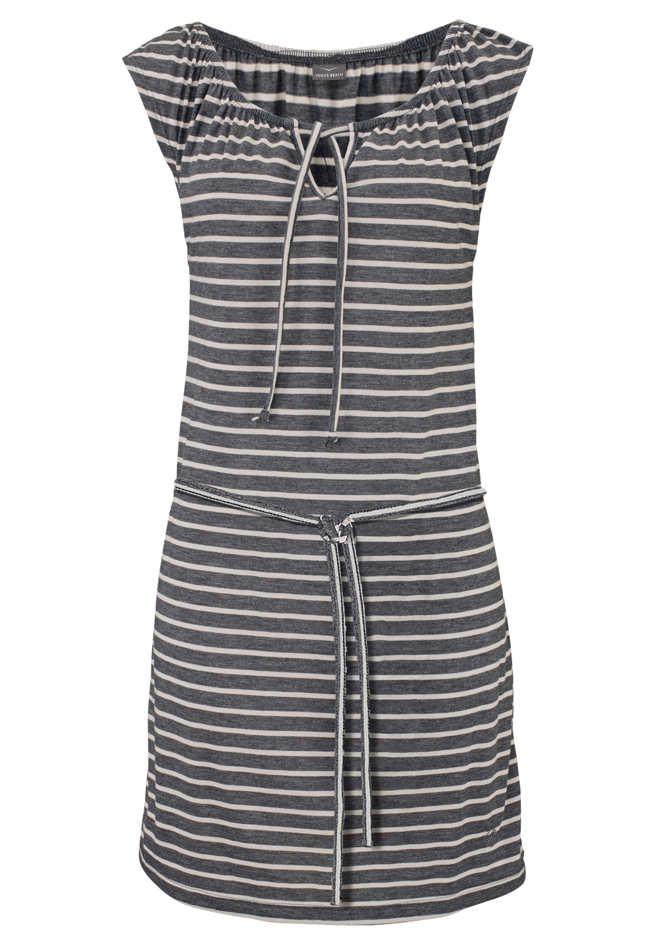 Venice Beach Jerseykleid, (mit Bindegürtel), und Streifenprint, sportliches Sommerkleid, Strandkleid