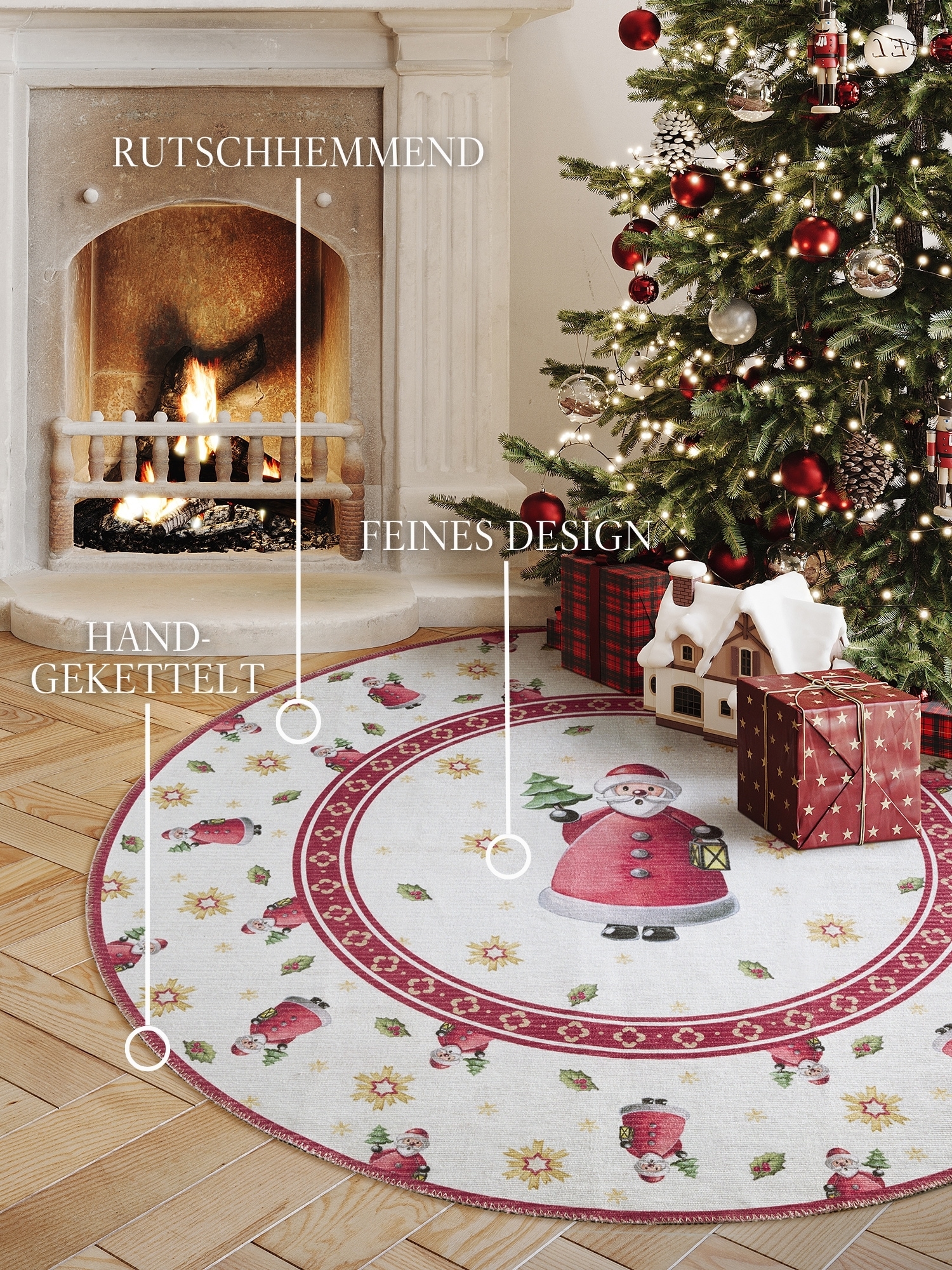 Villeroy & Boch Teppich »Toy's Deleight Limited Edition Santa Claus«, rund, 3 mm Höhe, Limited Edition, Weihnachten, Wohnzimmer, Baumrock, Waschbar, Rund
