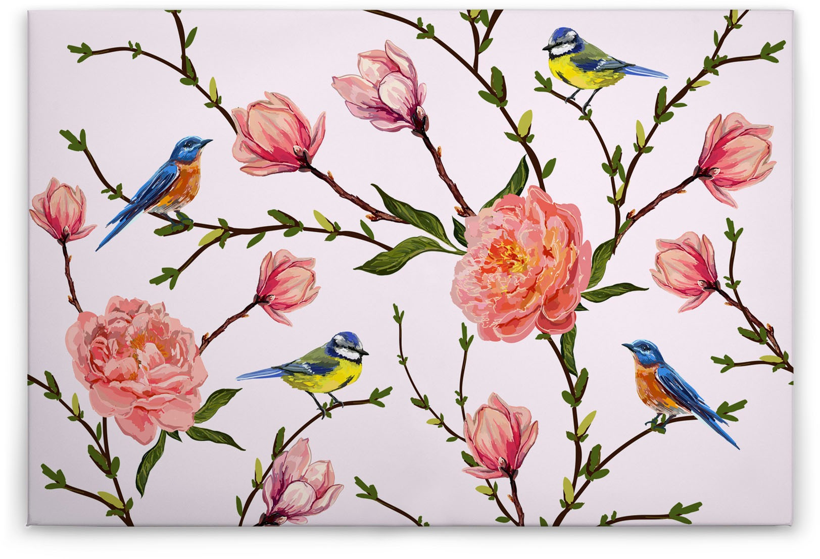 A.S. Création Leinwandbild »Little Birds«, Kunst-Blumen-Kinder, (1 St.), Landhaus Keilrahmen Blumen Rosen Blümchen Leinwand-Bild Wohnzimmer