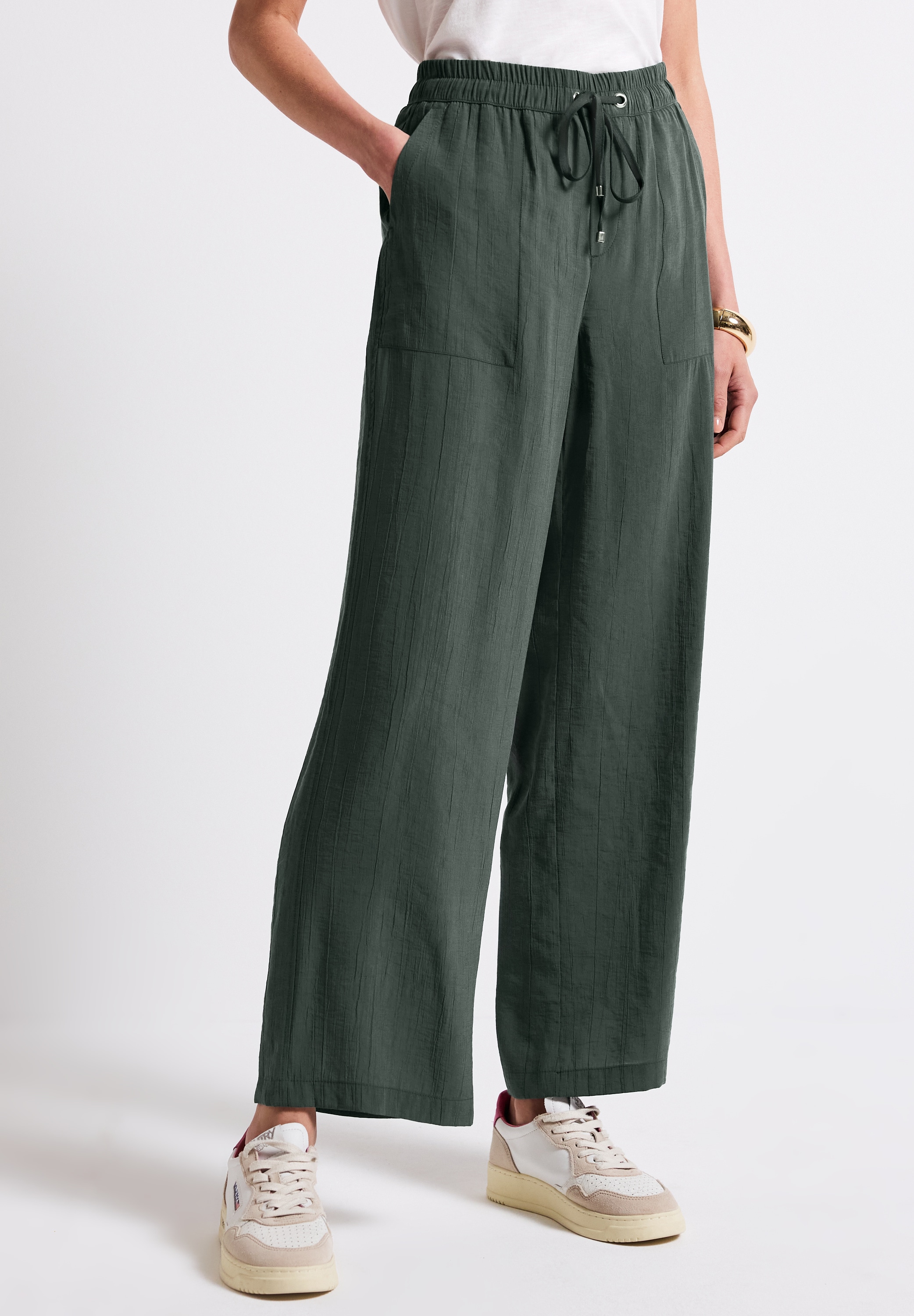 STREET ONE Stoffhose  Sommerhose mit Crinkle-Struktur, Wide Leg