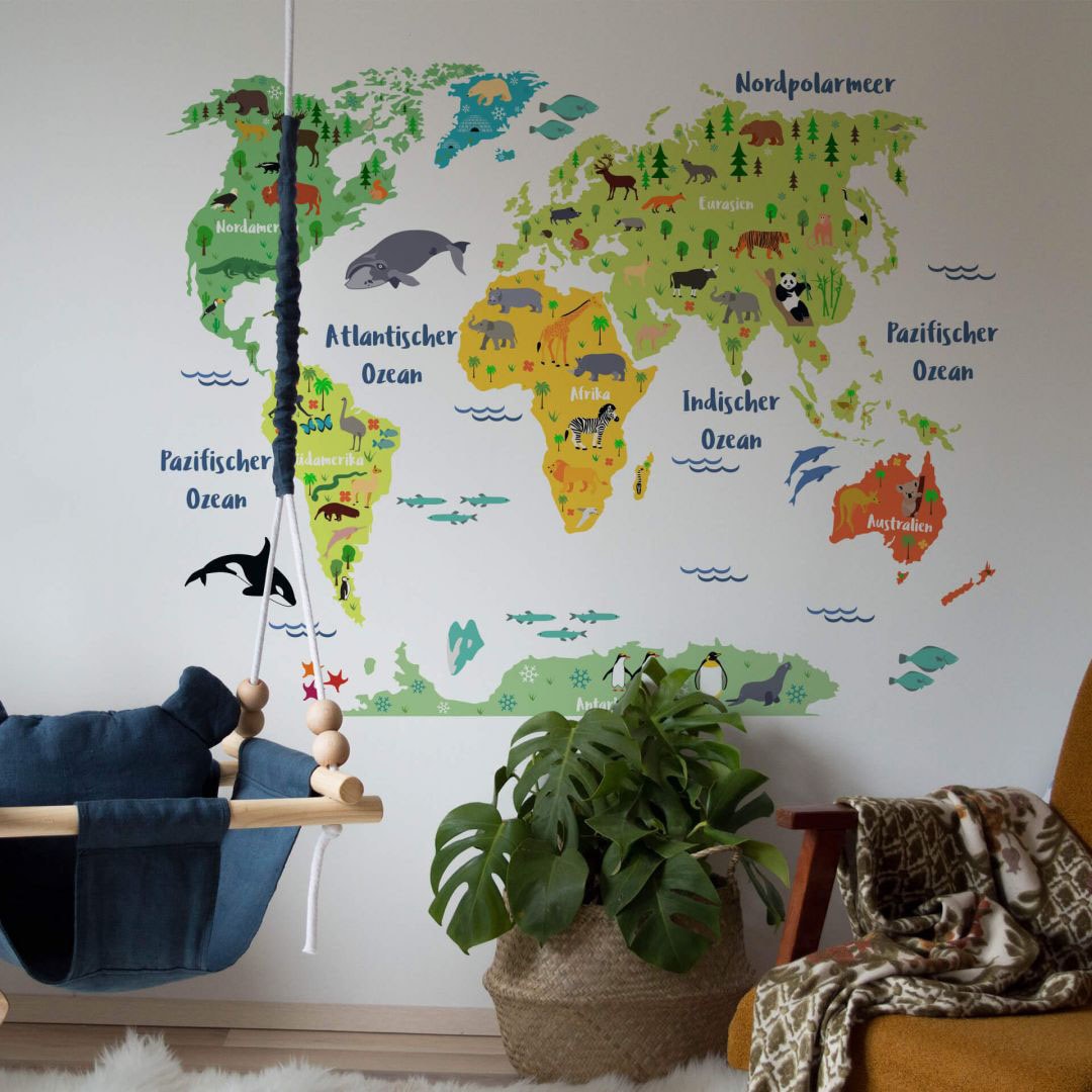 St.) Weltkarte Wall-Art Kinderzimmer«, kaufen »Tierwelt Rechnung Wandtattoo auf (1