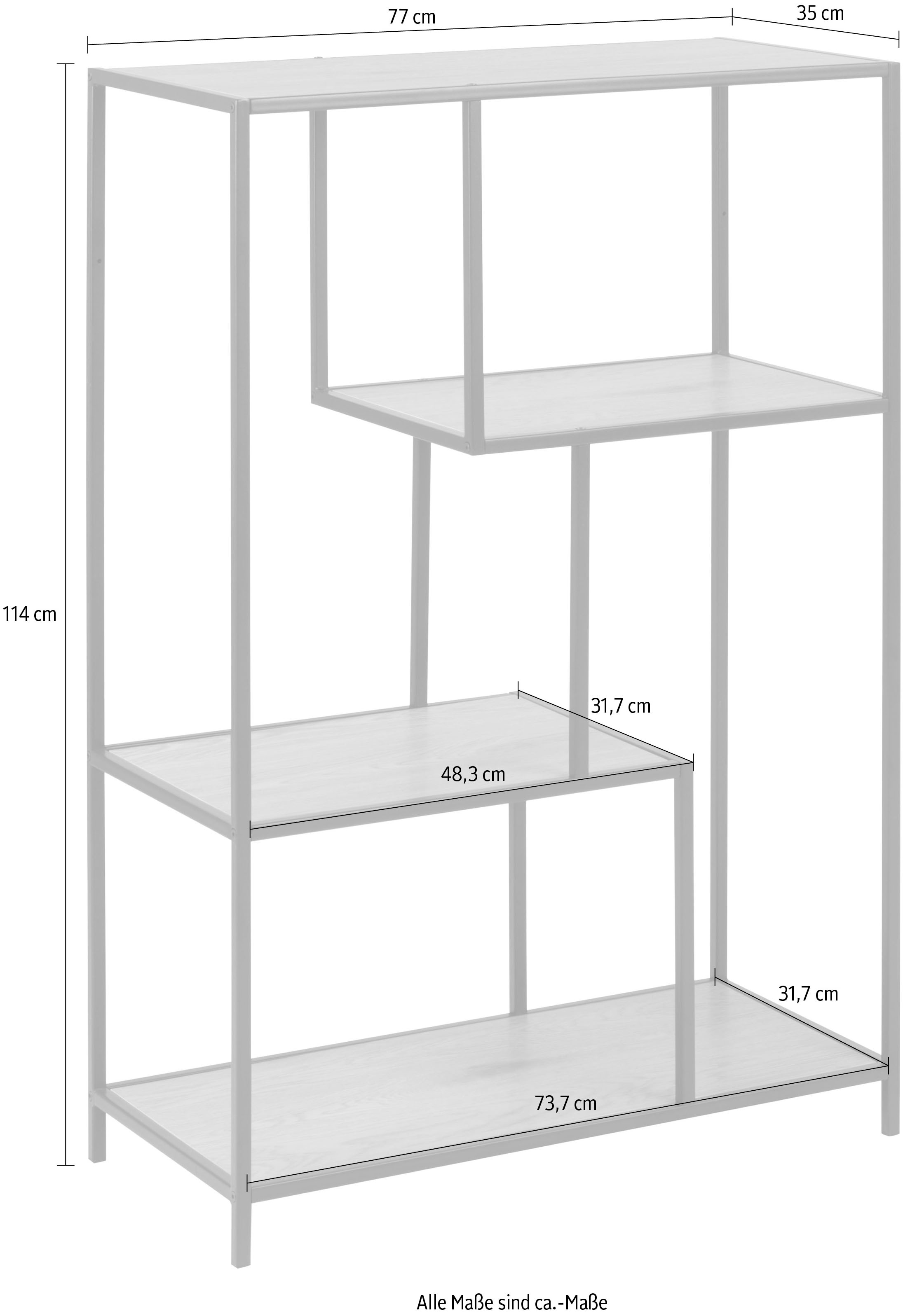 ACTONA GROUP Bücherregal, Metallgestell, 3 Einlegeböden und asymmetrischen Details, Höhe 114 cm