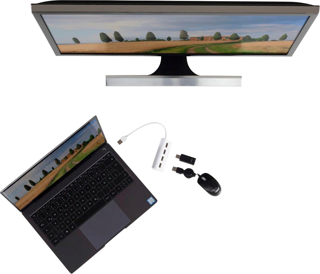 Hama USB-Adapter »USB-Hub mit 4 USB-A Ports, USB-A Stecker, 480 Mbit/s, 15 cm Kabellänge« 15 cm Verbinden von PC, Notebook, Tablet mit USB-Stick, Tastatur, Drucker