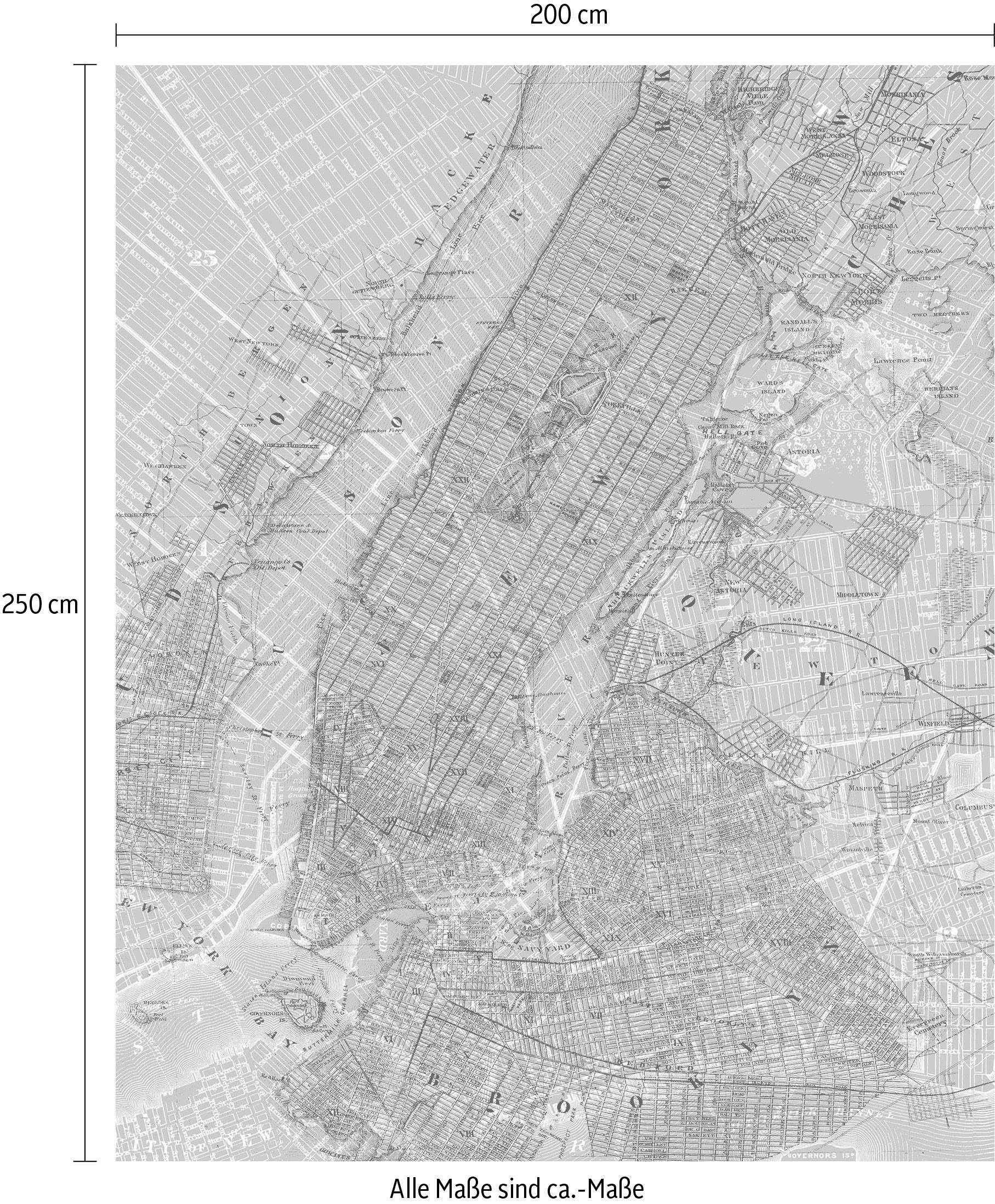 Komar Vliestapete »Digitaldruck Vlies - NYC Map - Größe 200 x 250 cm«, bedruckt, Wohnzimmer, Schlafzimmer