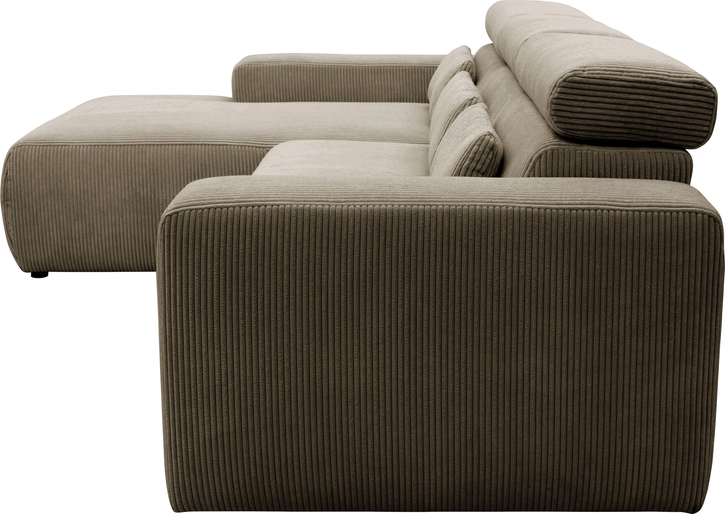 DOMO collection Ecksofa »Brandon B/T: 289/177 cm, belastbar bis 140kg/ Sitz, L-Form«, ohne Sitztiefenverstellung, Cord, schlamm