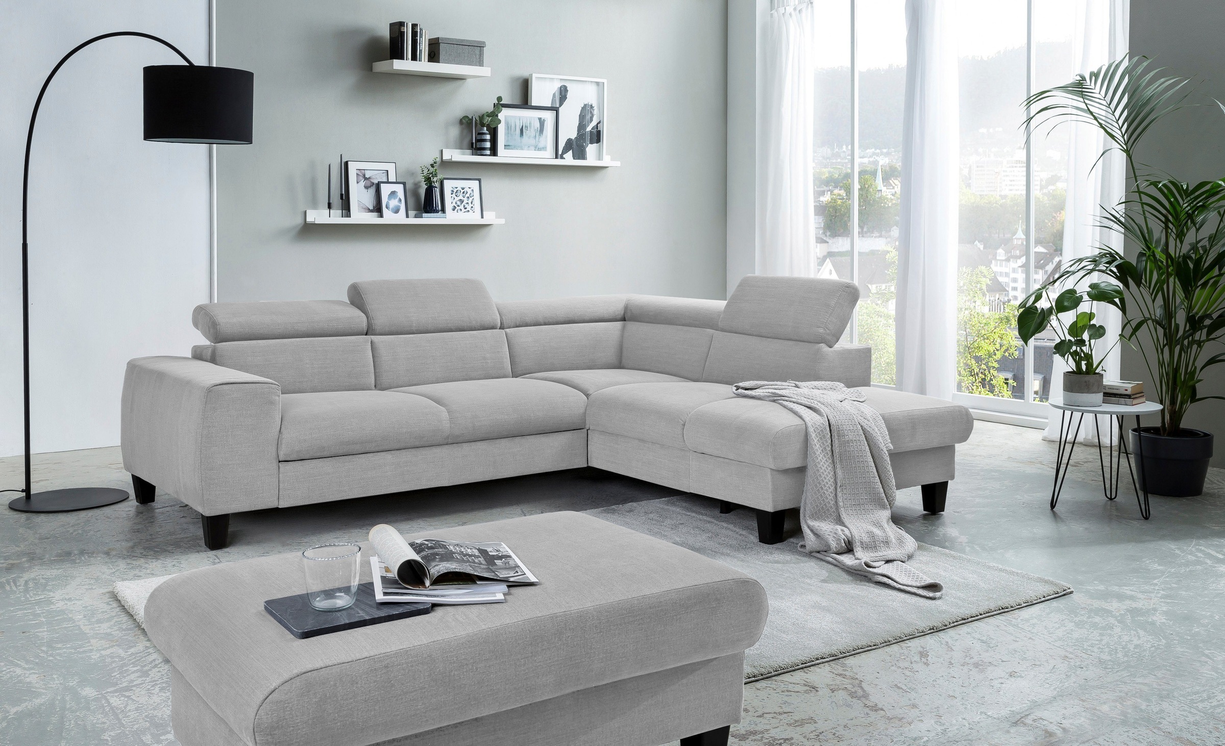 COTTA Polstergarnitur »Morven L-Form«, (Set), Set bestehend aus: Ecksofa mit Kopfteilverstellung & Hocker