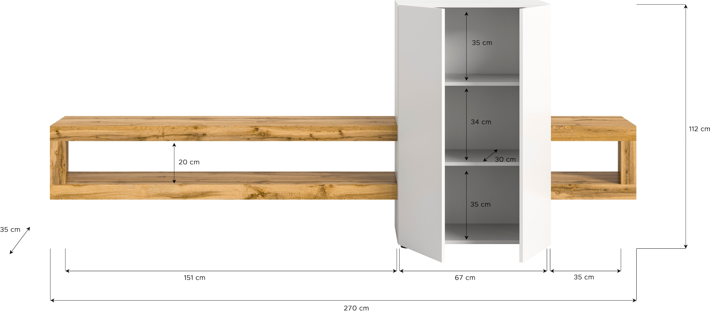 INOSIGN Wohnwand »Zolder, Breite 270 cm, push-to-open, 2 Türen, 2 Einlegeböden,«, (2 St.), 2 offene Fächer, TV-Wand, Media-Möbel, TV-Möbel, Wohnzimmermöbel