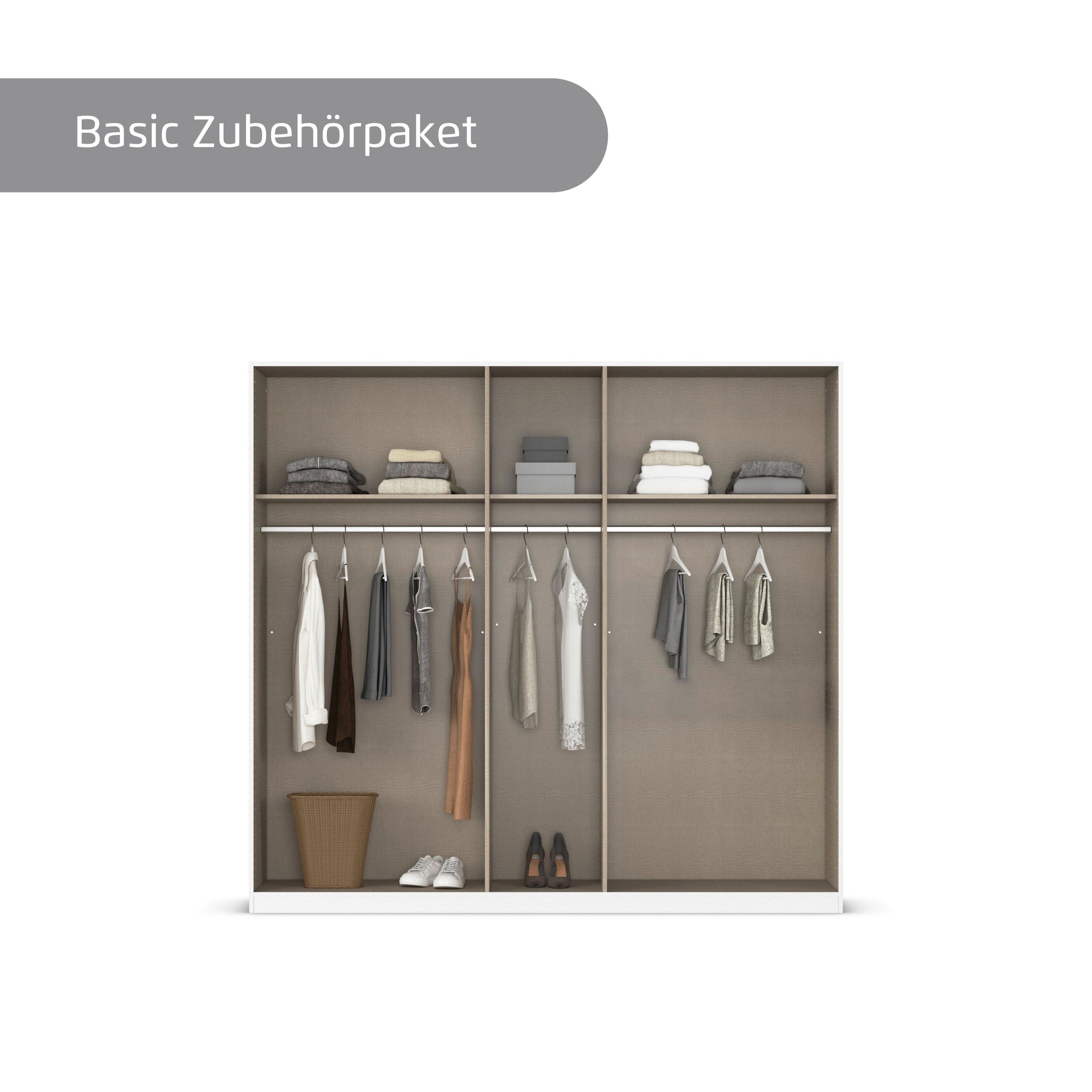 rauch Kleiderschrank »Drehtürenschrank Schrank Garderobe Wäscheschrank Schlafzimmer AVOLA«, (in 3 verschiedenen Ausstattungen BASIC/CLASSIC/PREMIUM), mit hochwertigen Stangengriffen in Schwarz aus Metall MADE IN GERMANY