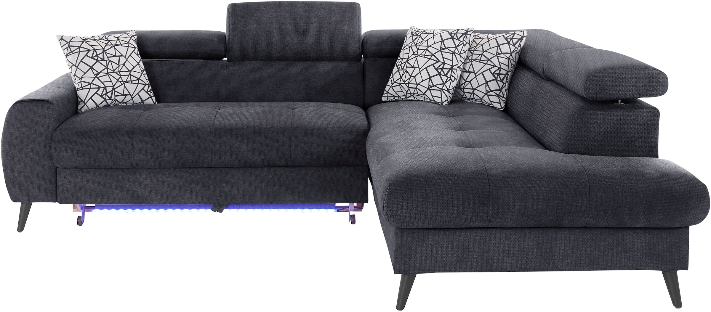 COTTA Ecksofa »Mia L-Form mit 3 Zierkissen«, wahlweise mit Bettfunktion, Bettkasten, Beleuchtung & Wireless-Charger
