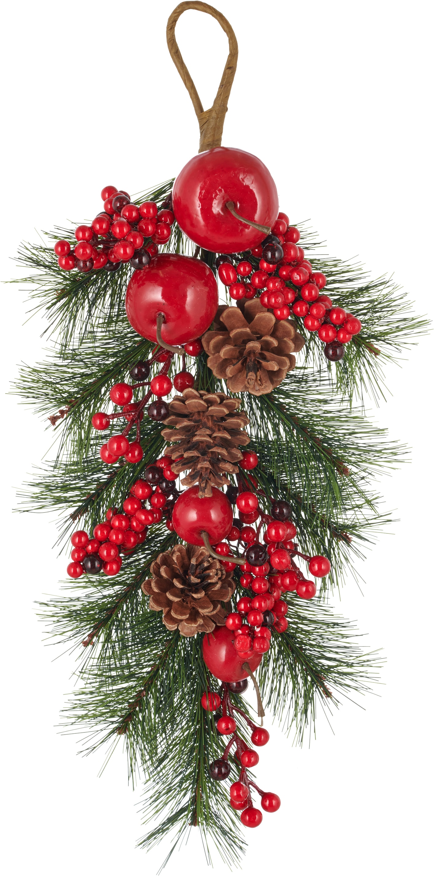 OTTO home Winterliche Kunstpflanze »3er Set aus Türhänger, Girlande und Bouquet« mit Zapfen, Beeren und Äpfel dekoriert