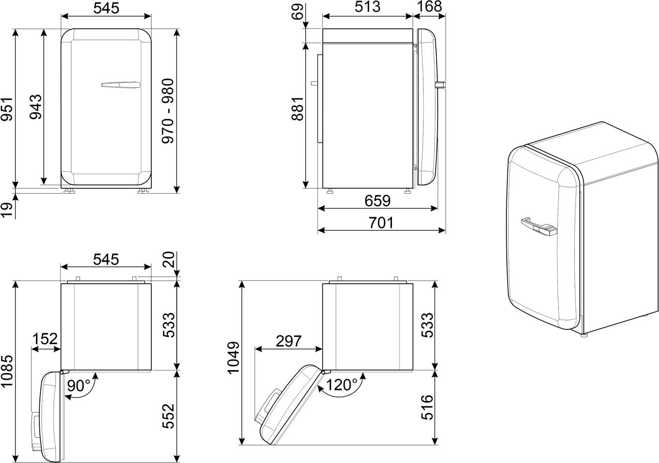 Smeg Kühlschrank »FAB10H«, FAB10HLRD5, 97 cm hoch, 54,5 cm breit online  bestellen