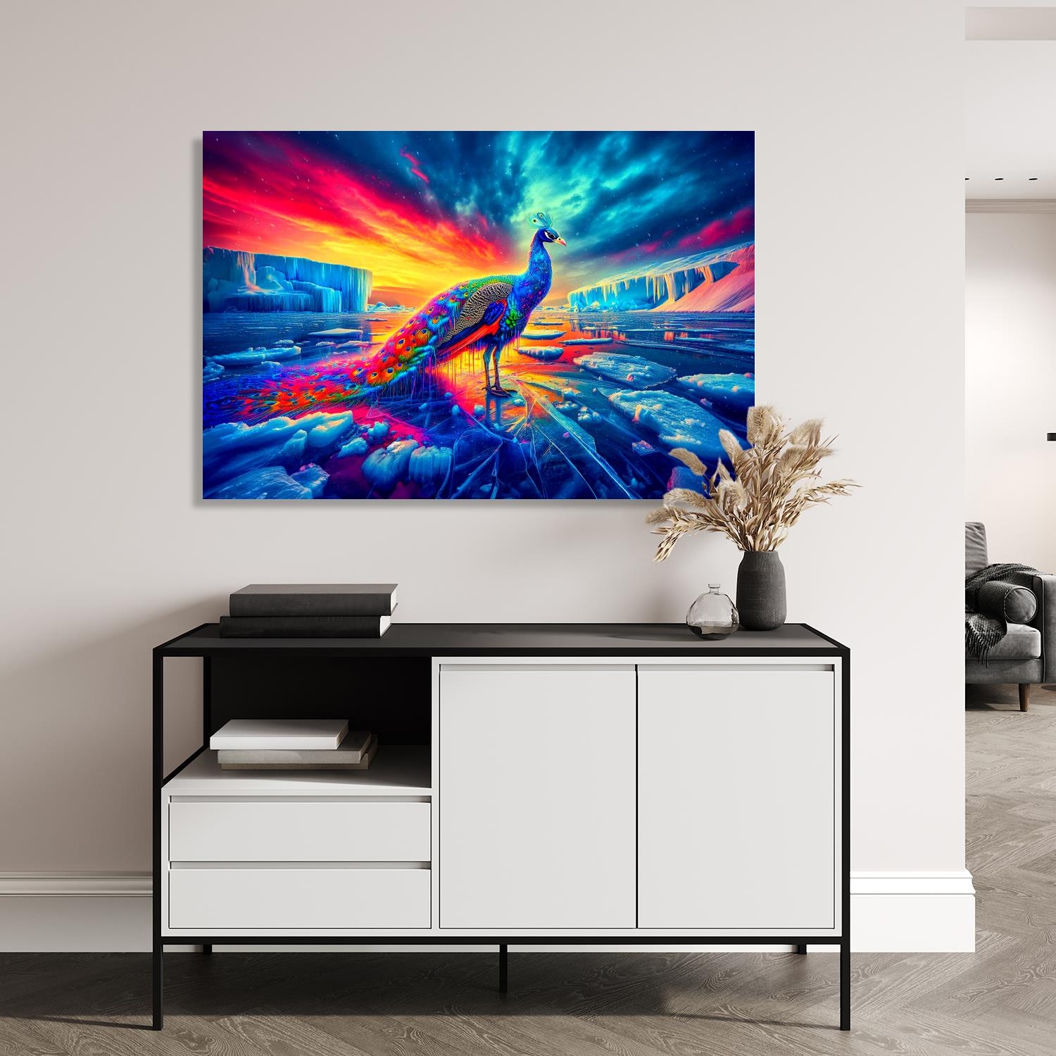 queence Acrylglasbild »Surrealer Polarzauber«, Fantasy-Vögel-Sonnenaufgang- günstig online kaufen