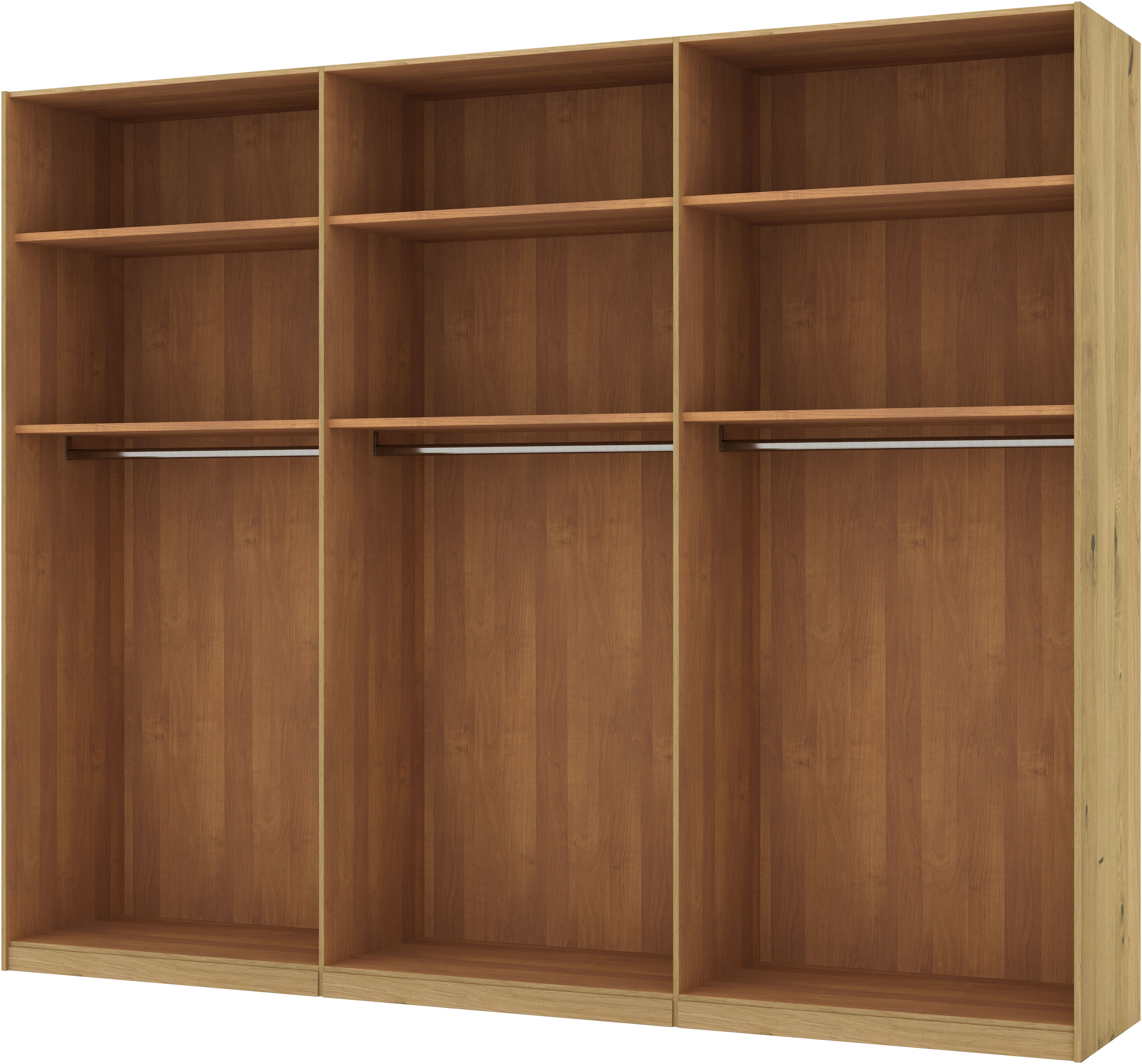 Musterring Schwebetürenschrank »Savona, Kleiderschrank, Schrank, Garderobe, mit Schiebetüren«, (Teilmassiv Bianco-Eiche, mit Spiegel oder Glas, MADE IN GERMANY), Türen Bianco-Eiche massiv, Spiegel-/Glastüren, eingelegte Chromleiste