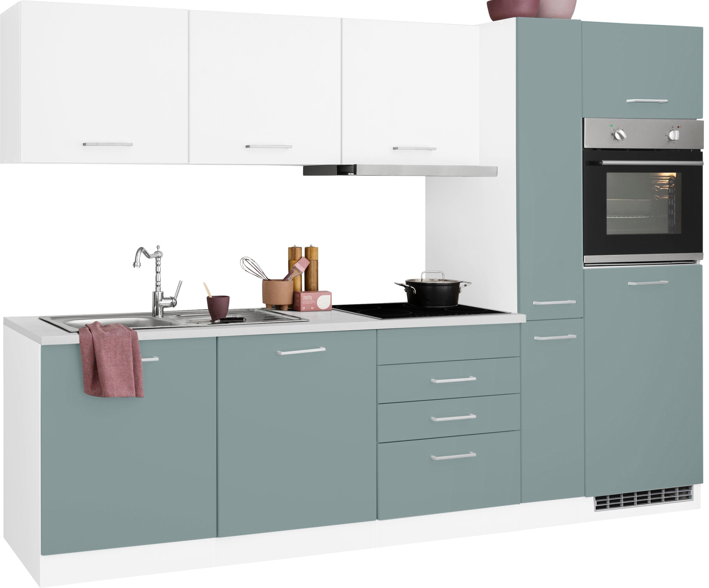 Küchenzeile MÖBEL Breite 270 mit cm HELD online Kühlschrank bestellen E-Geräten, »Visby«, inkl.
