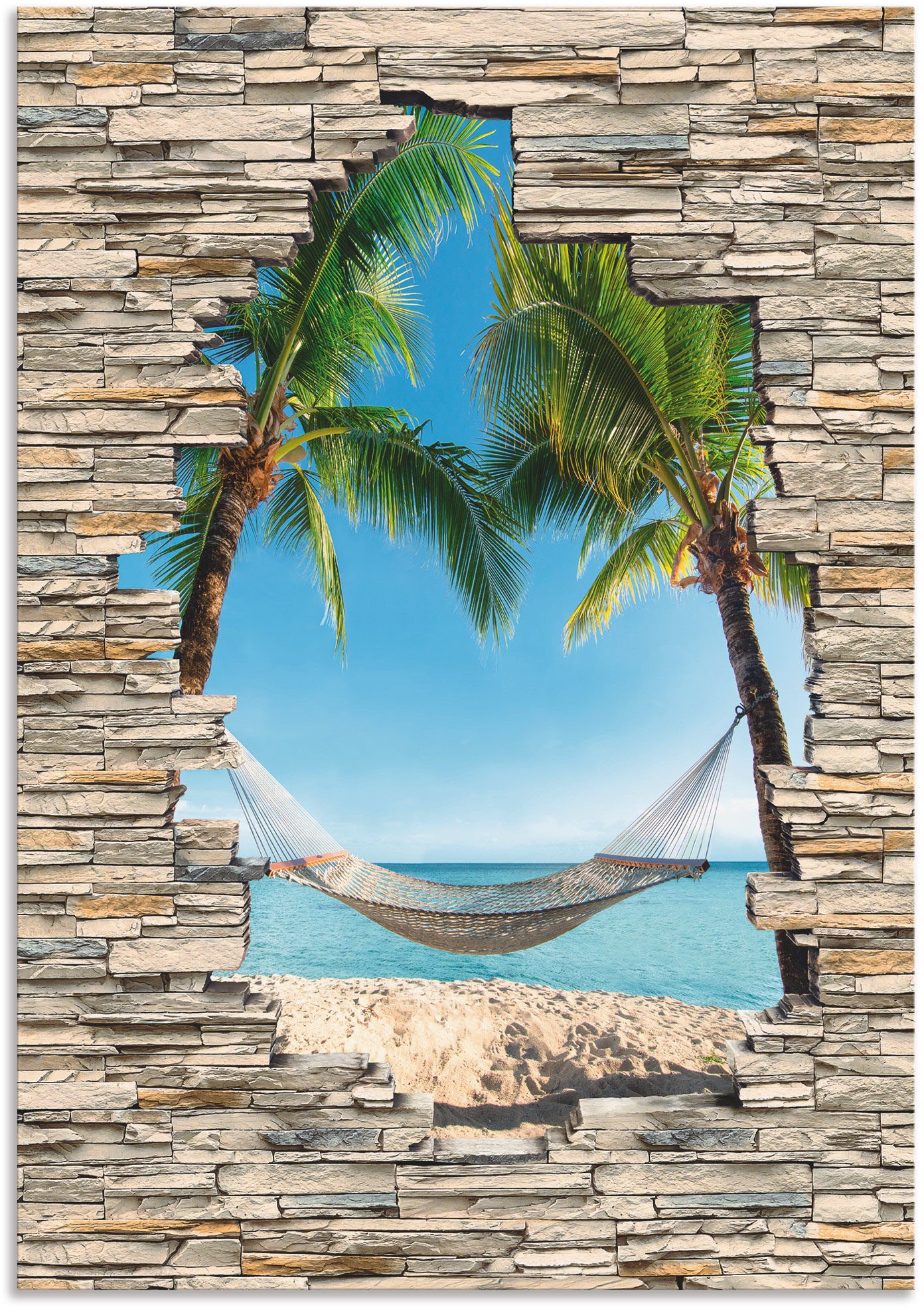 Artland Wandbild »Palmenstrand Karibik Hängematte Stein« Karibikbilder 1 St günstig online kaufen