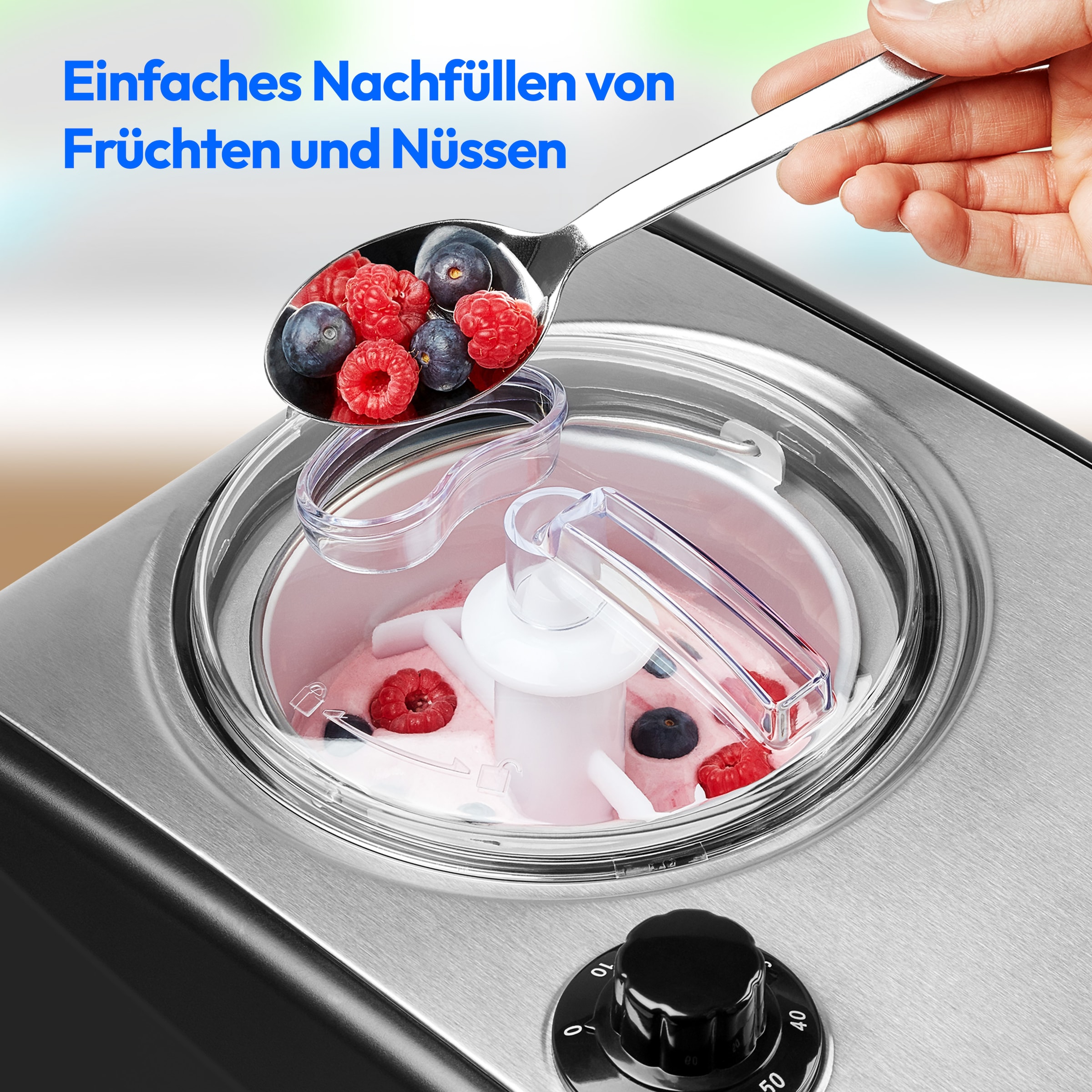 Medion® Eismaschine »MD 18387, 1,5 L Kapazität (800 ml Füllmenge), integrierter Kompressor«, 1,5 l, 150 W, geeignet für die Zubereitung von Eiscreme, Frozen Yoghurt & Sorbet