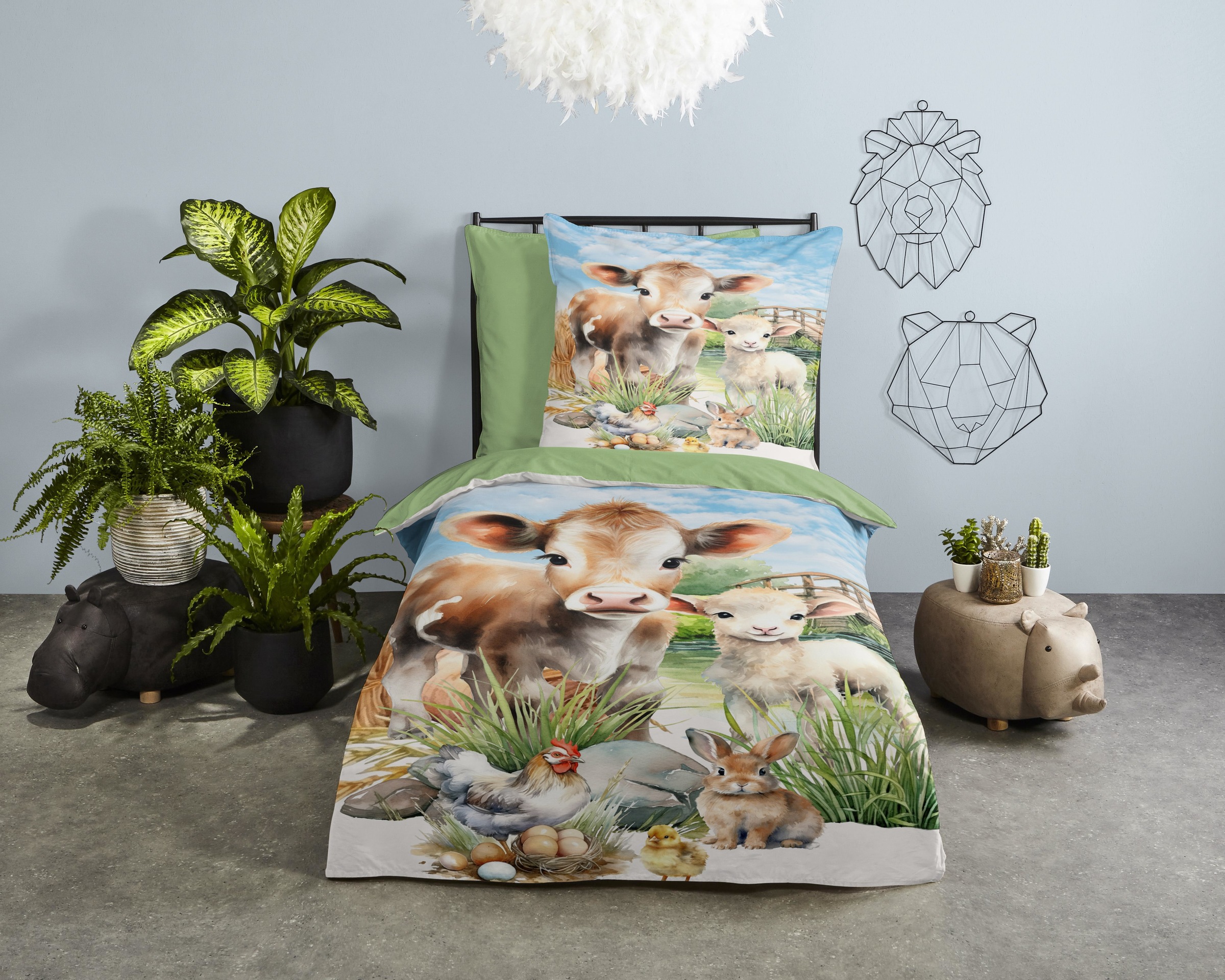 PURE luxury collection Kinderbettwäsche »Farm animals«, Mikrofaser, 135x200 günstig online kaufen