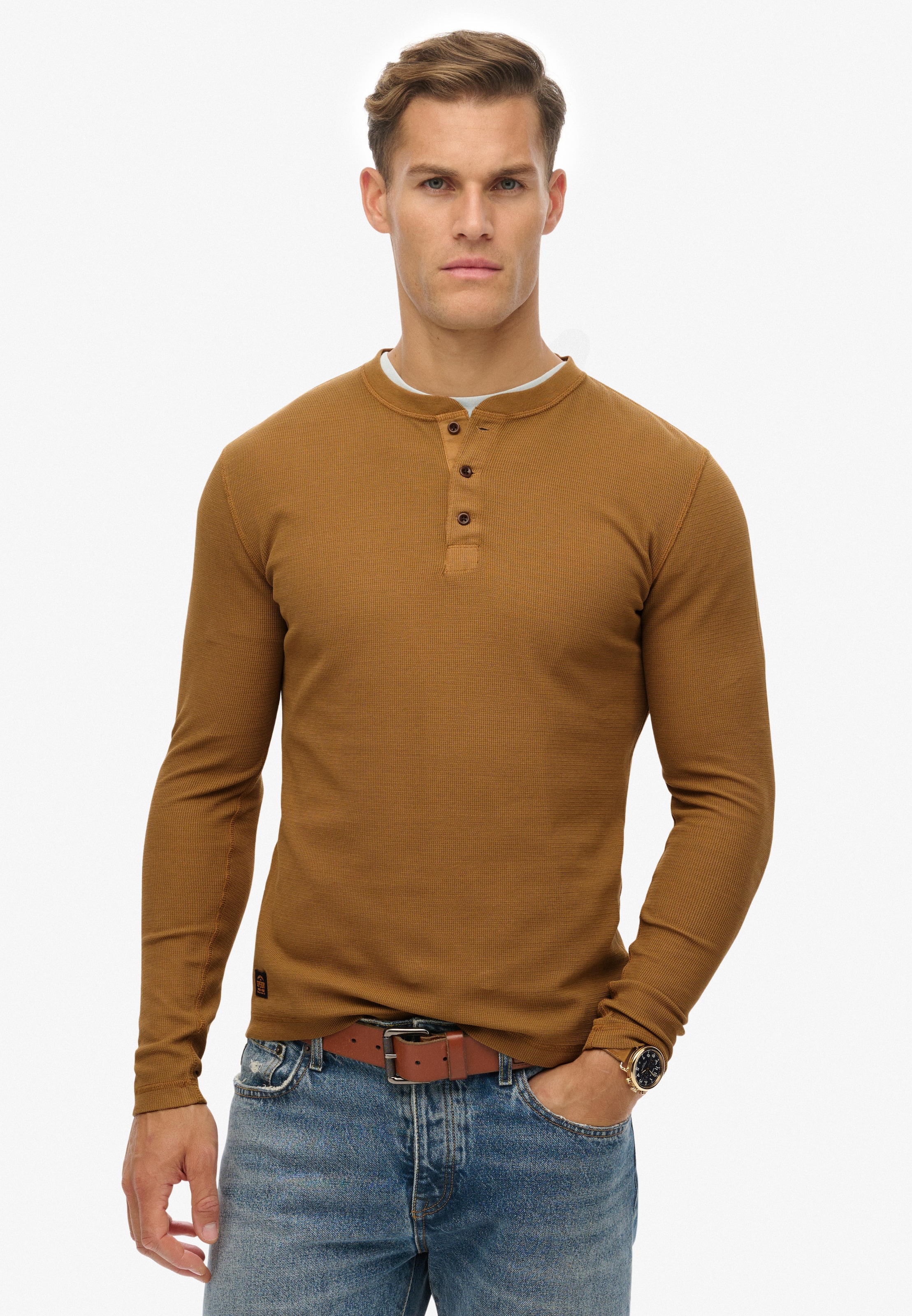 Superdry Langarmshirt »WAFFLE LONG SLEEVE HENLEY TOP«