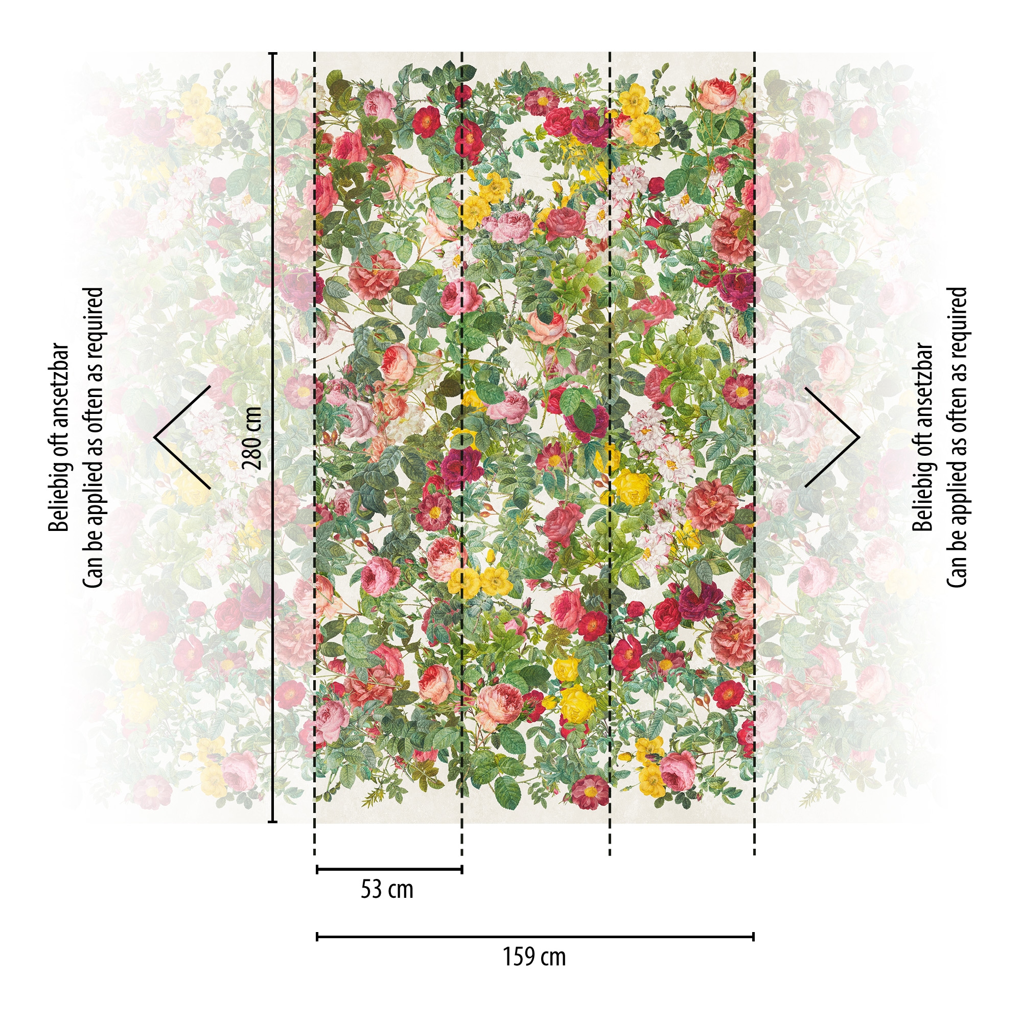 living walls Fototapete »THE WALL III florale Tapete Motivtapete Rosen Blattmotiv«, matt, Vliestapete Blumenwand für Schlafzimmer Küche Wohnzimmer Floral Design