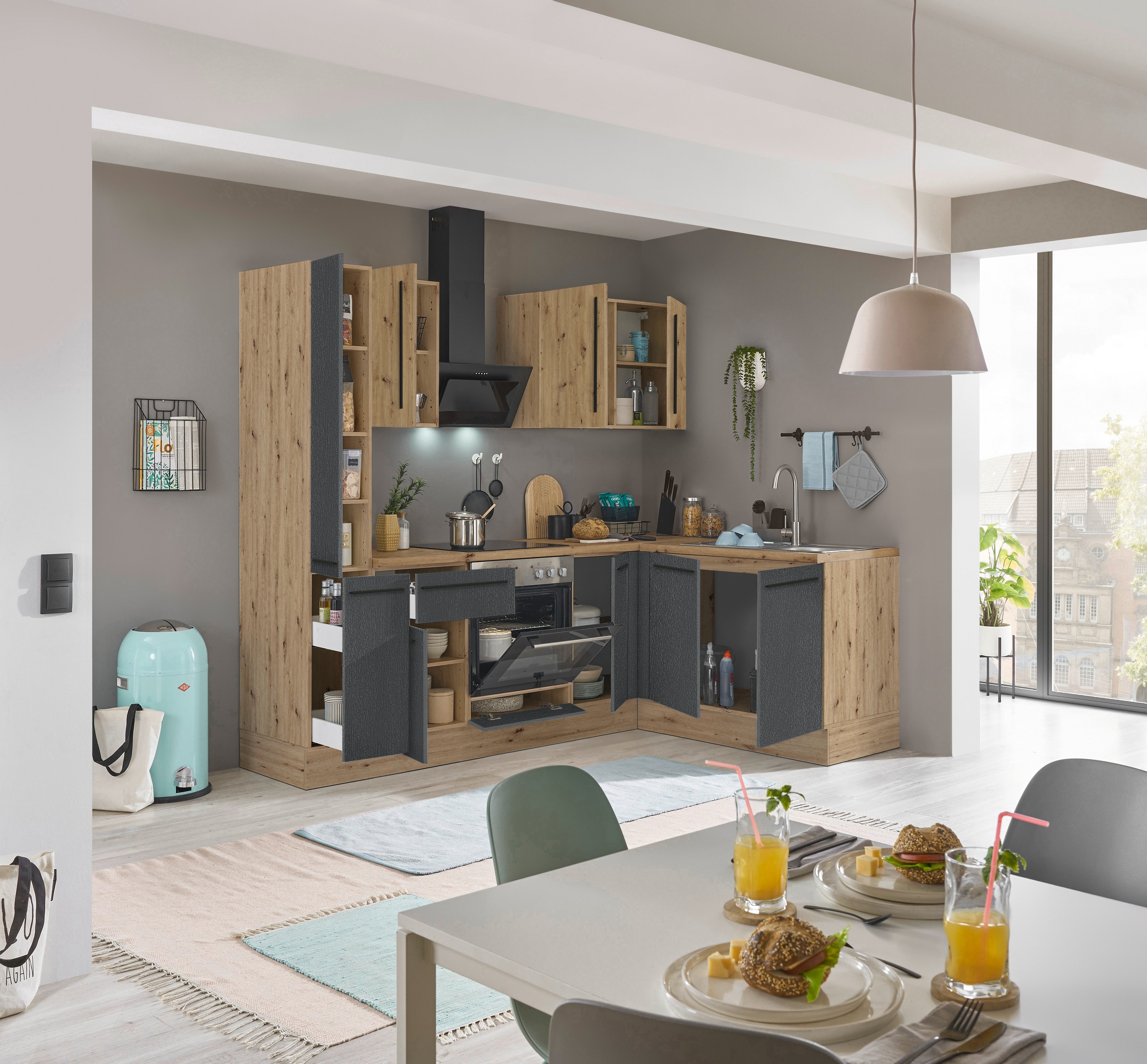 KOCHSTATION Winkelküche »Florida, Stellbreite 240x165 cm« wahlweise mit E-Geräten, mit Softclose für Türen und Schubkästen