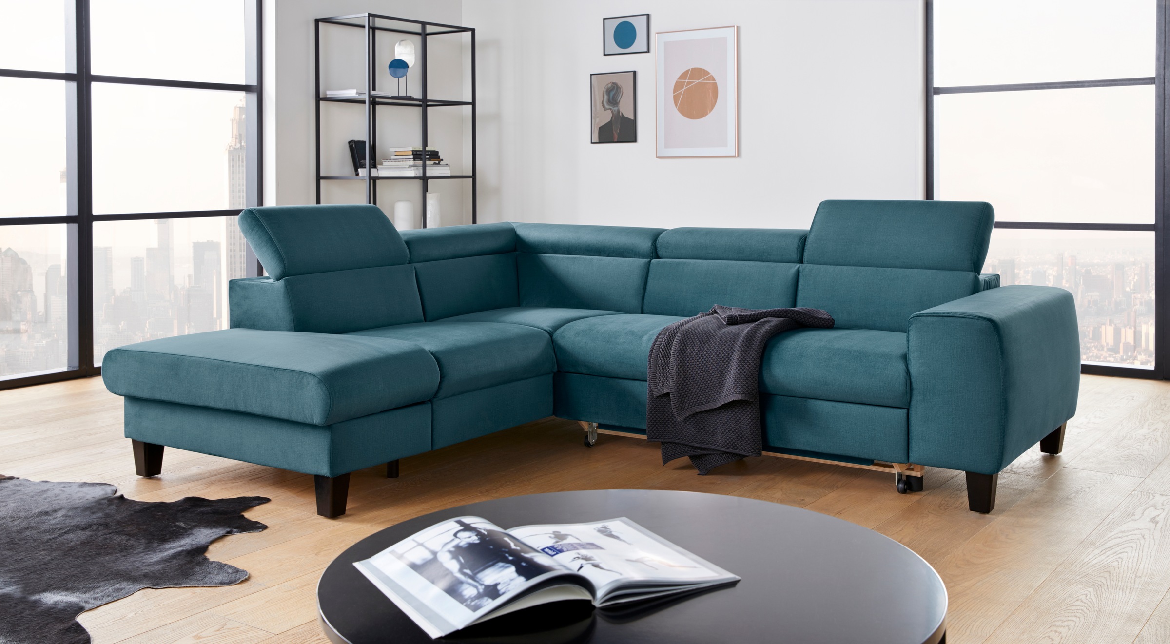 COTTA Ecksofa »Morven L-Form mit Kopfteilverstellung«, wahlweise mit Bettfunktion, Bettkasten & Wireless-Charger