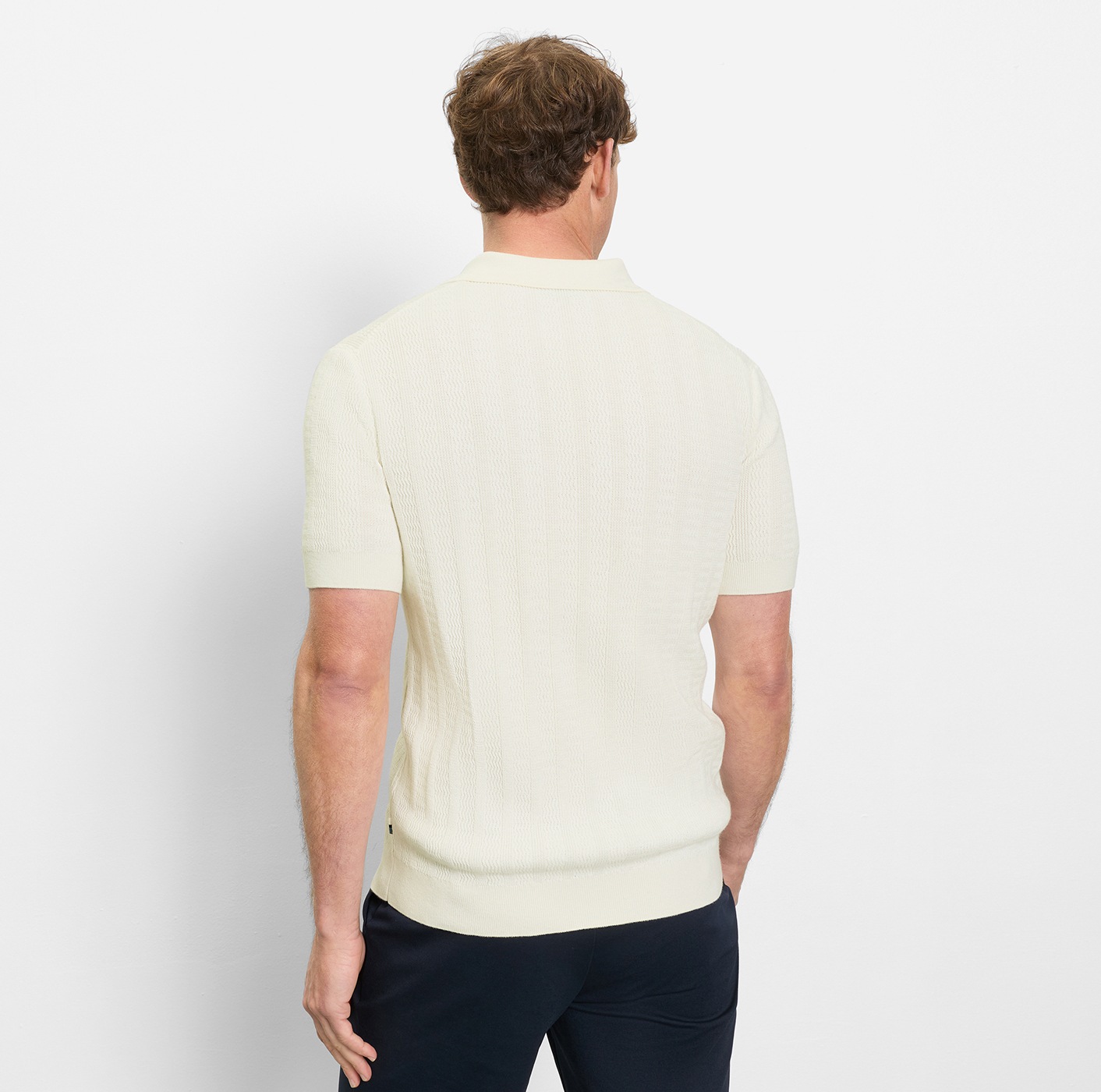 OLYMP Kurzarmshirt mit Flecht-Muster und Polokragen, Strick