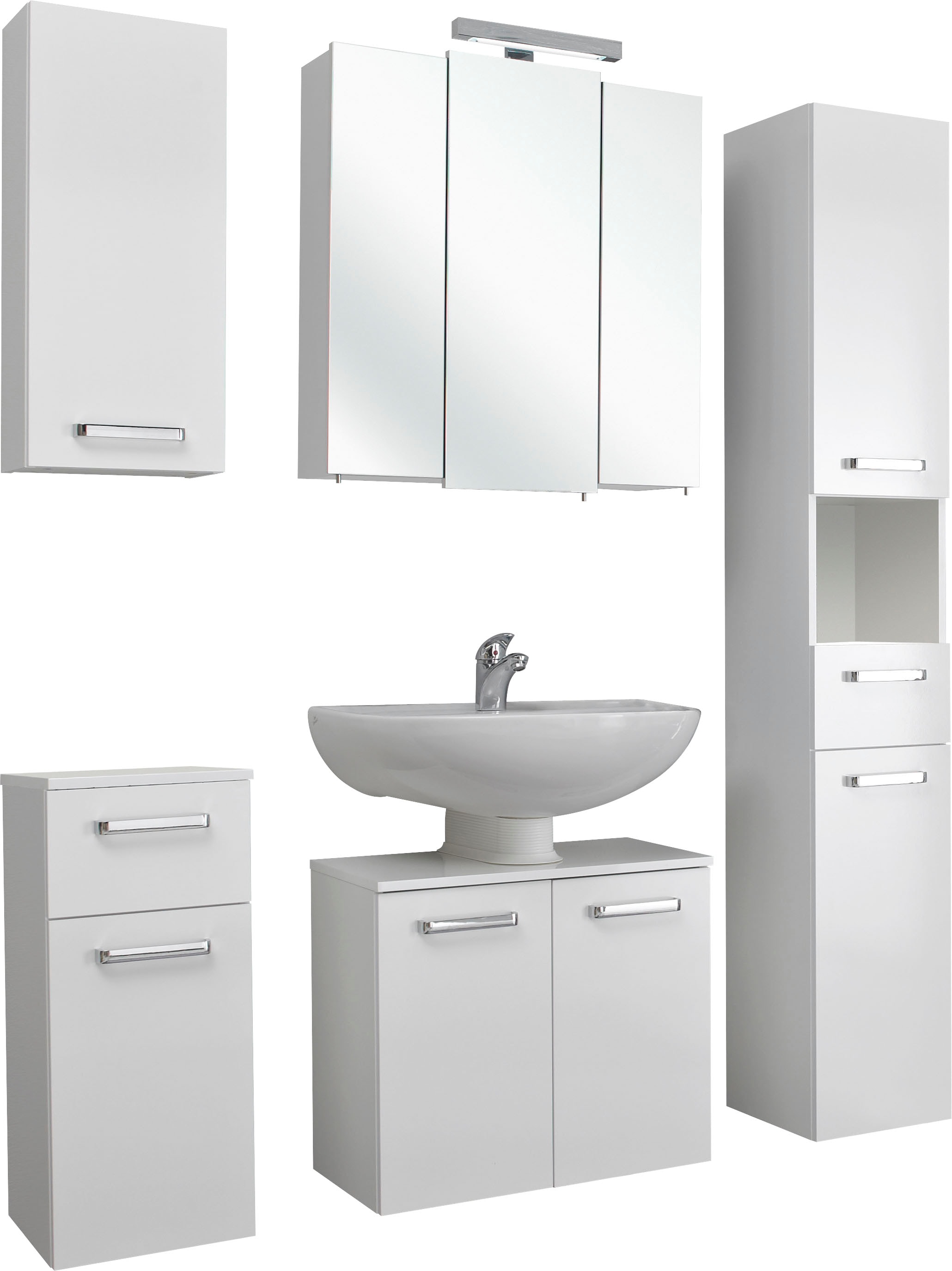 Saphir Badmöbel-Set »Quickset 5-teilig, Waschbeckenunterschrank mit LED-Spiegelschrank« 5 Stk. tlg.