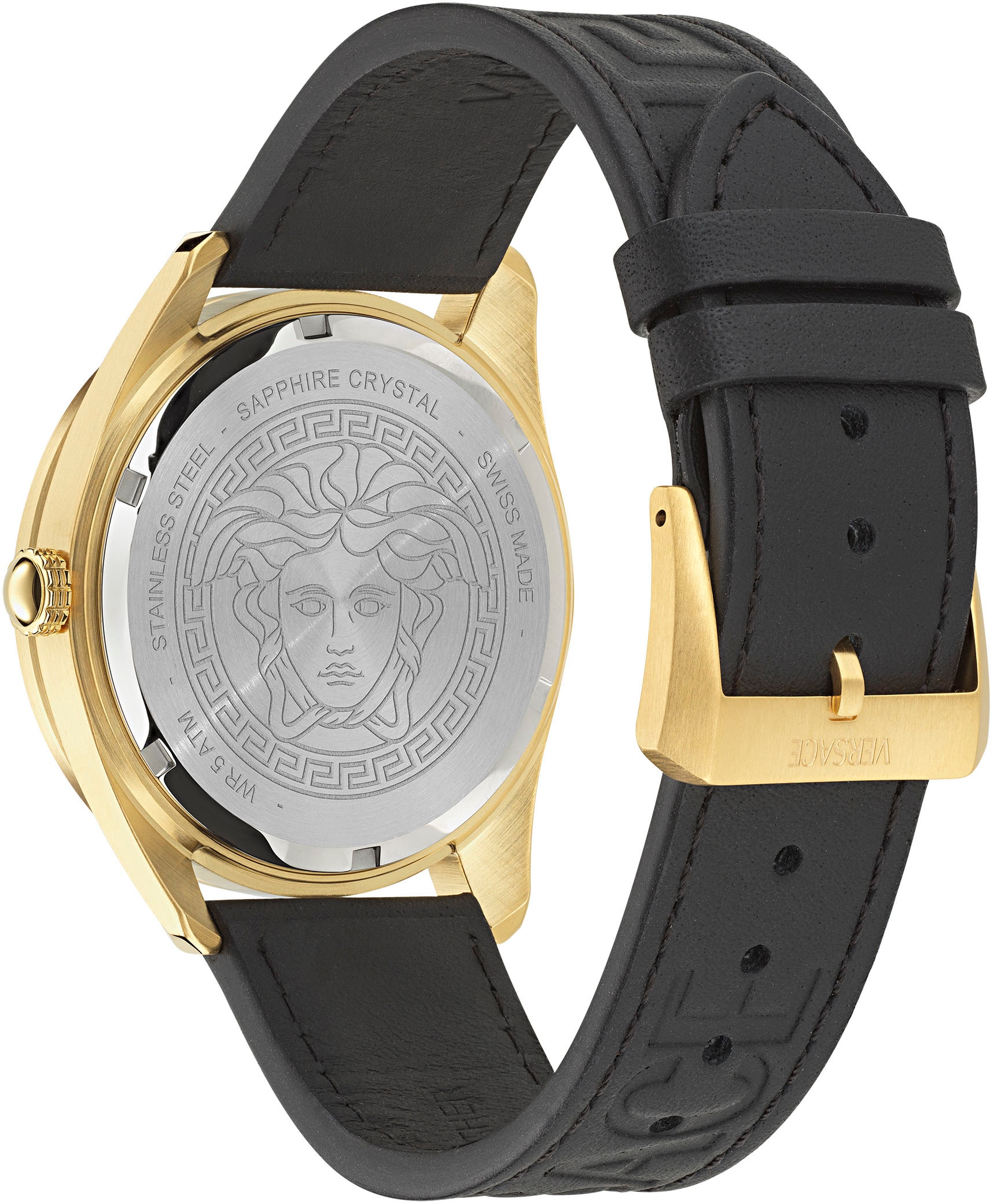 Versace Quarzuhr »V DOME«, Armbanduhr, Herrenuhr, Swiss Made, Leuchtindizes (Zifferblatt), Datum