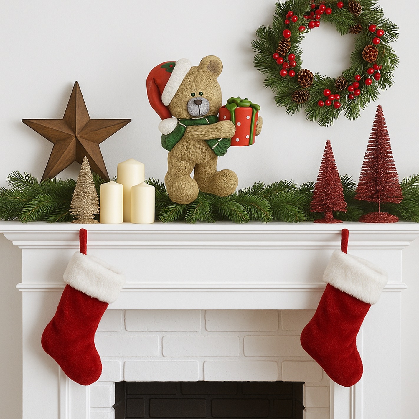 I.GE.A. Dekofigur »Bär mit Geschenk« Figur Statue Weihnachtsfigur Ornament Weihnachtsdeko Adventskränze