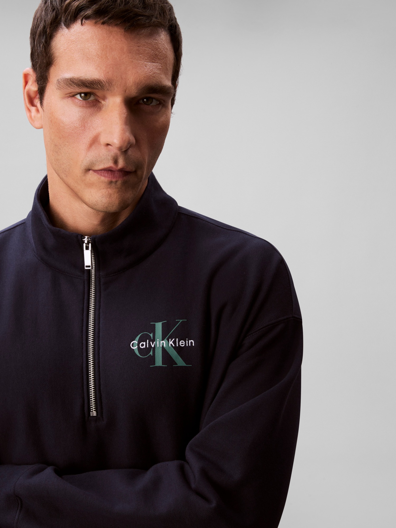 Calvin Klein Jeans Sweatshirt »LS EU 350TERRY MICRO MONOLOGO QT«, Regular fit, Stehkragen und Reißverschluss
