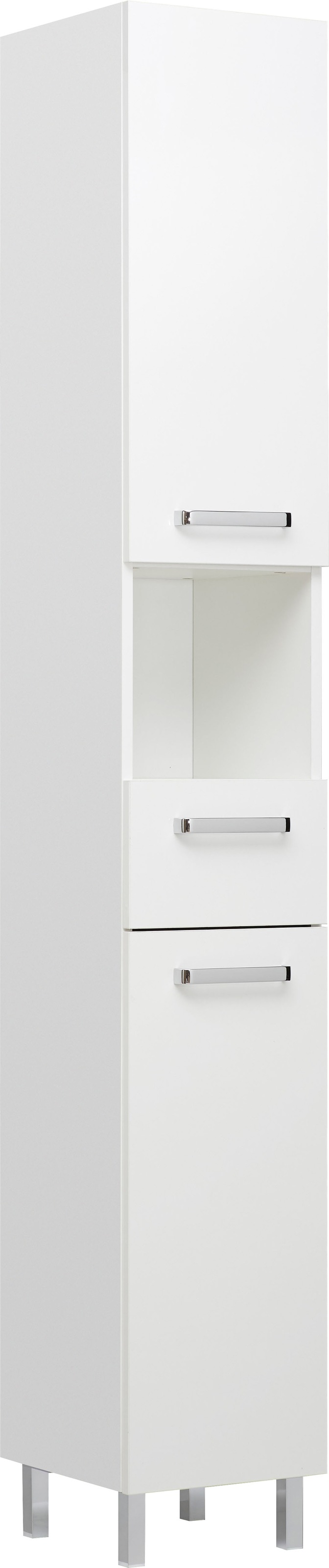 Saphir Badmöbel-Set »Quickset 3-teilig, Waschbeckenunterschrank mit LED-Spiegelschrank«, (3 St.), Waschplatz mit Hochschrank, 7 Türen, 1 Schublade, inkl. Türdämpfer