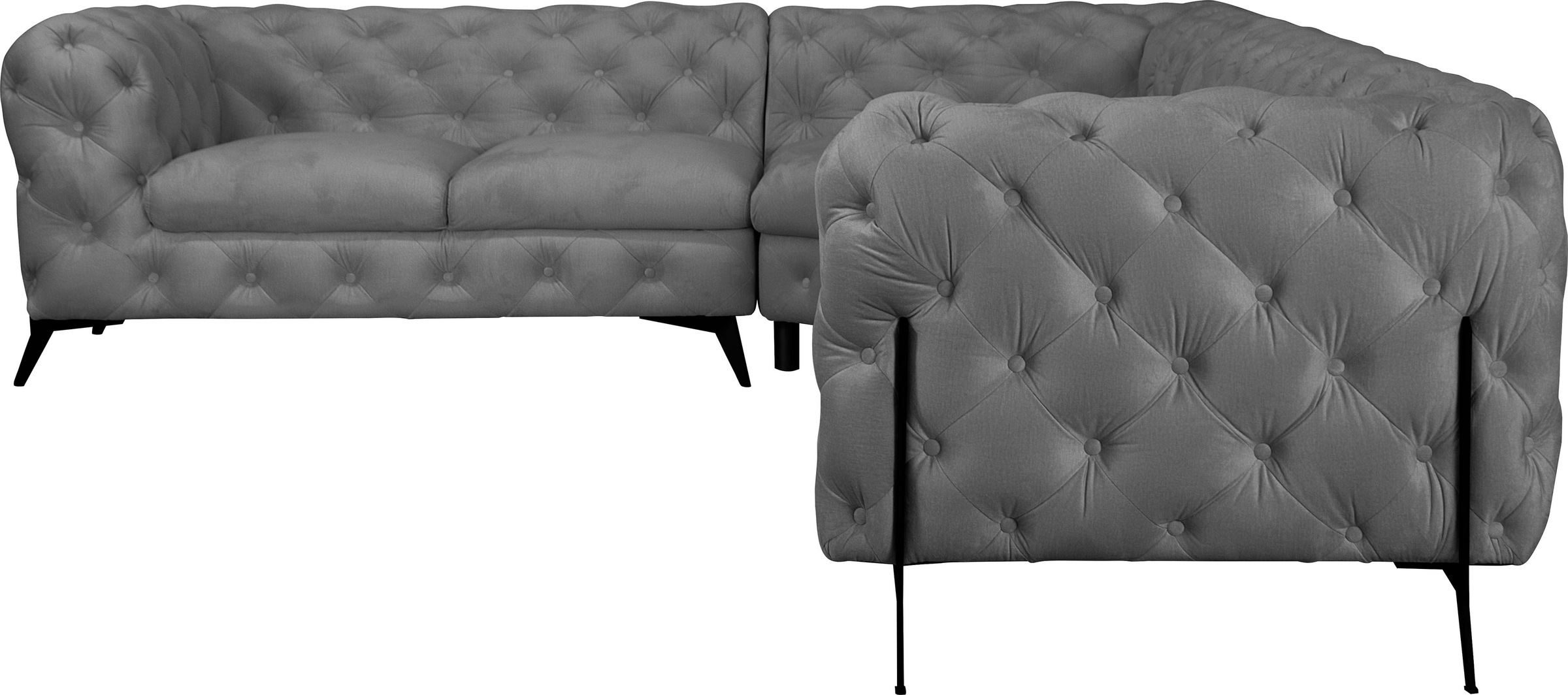 Leonique Chesterfield-Sofa »Amaury L-Form«, großes Ecksofa, Chesterfield-Optik, Breite 323 cm, Fußfarbe wählbar