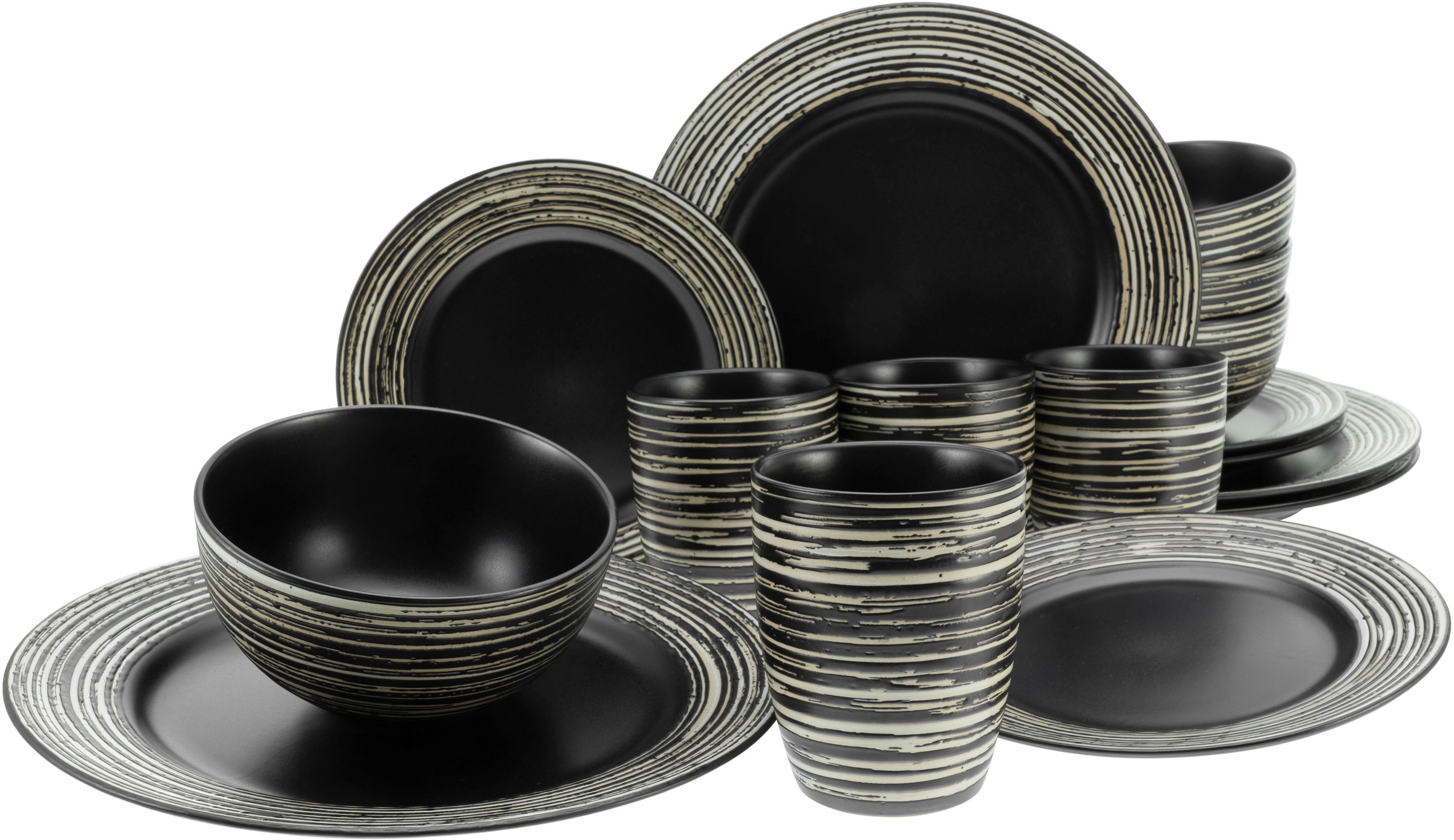 CREATABLE Kombiservice »La Gomera« Service, moderne Fahnenform, 16 Teile, für 4 Personen schwarz